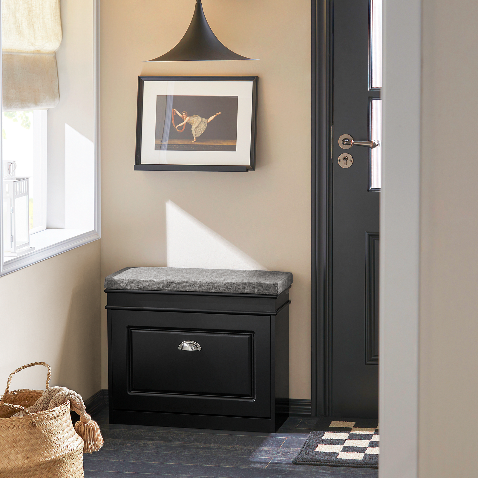 SoBuy FSR82-K-SCH Hallway Shoe Bench Shoe Rack Shoe Cabinet With Flip-Drawer And Seat Cushion