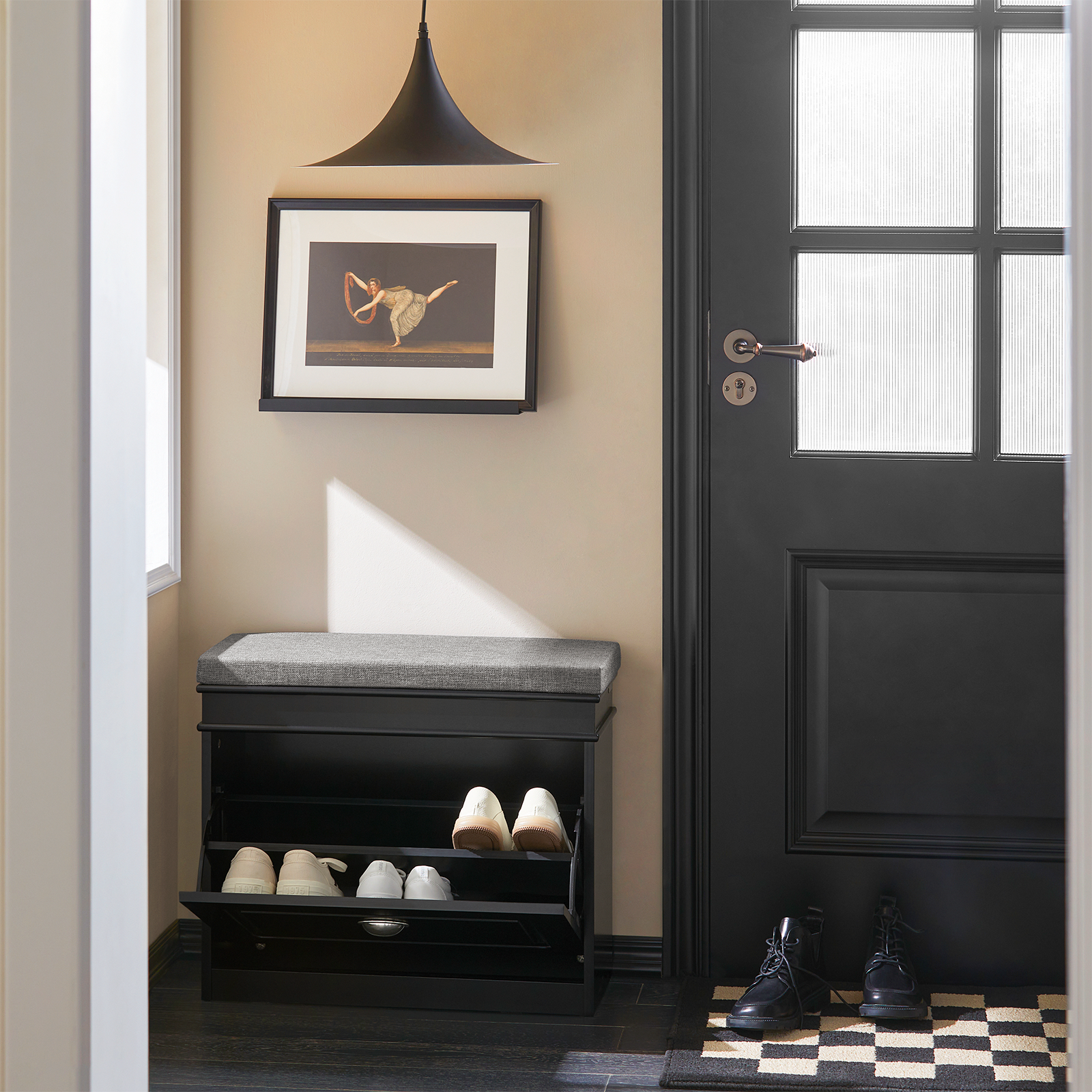 SoBuy FSR82-K-SCH Hallway Shoe Bench Shoe Rack Shoe Cabinet With Flip-Drawer And Seat Cushion