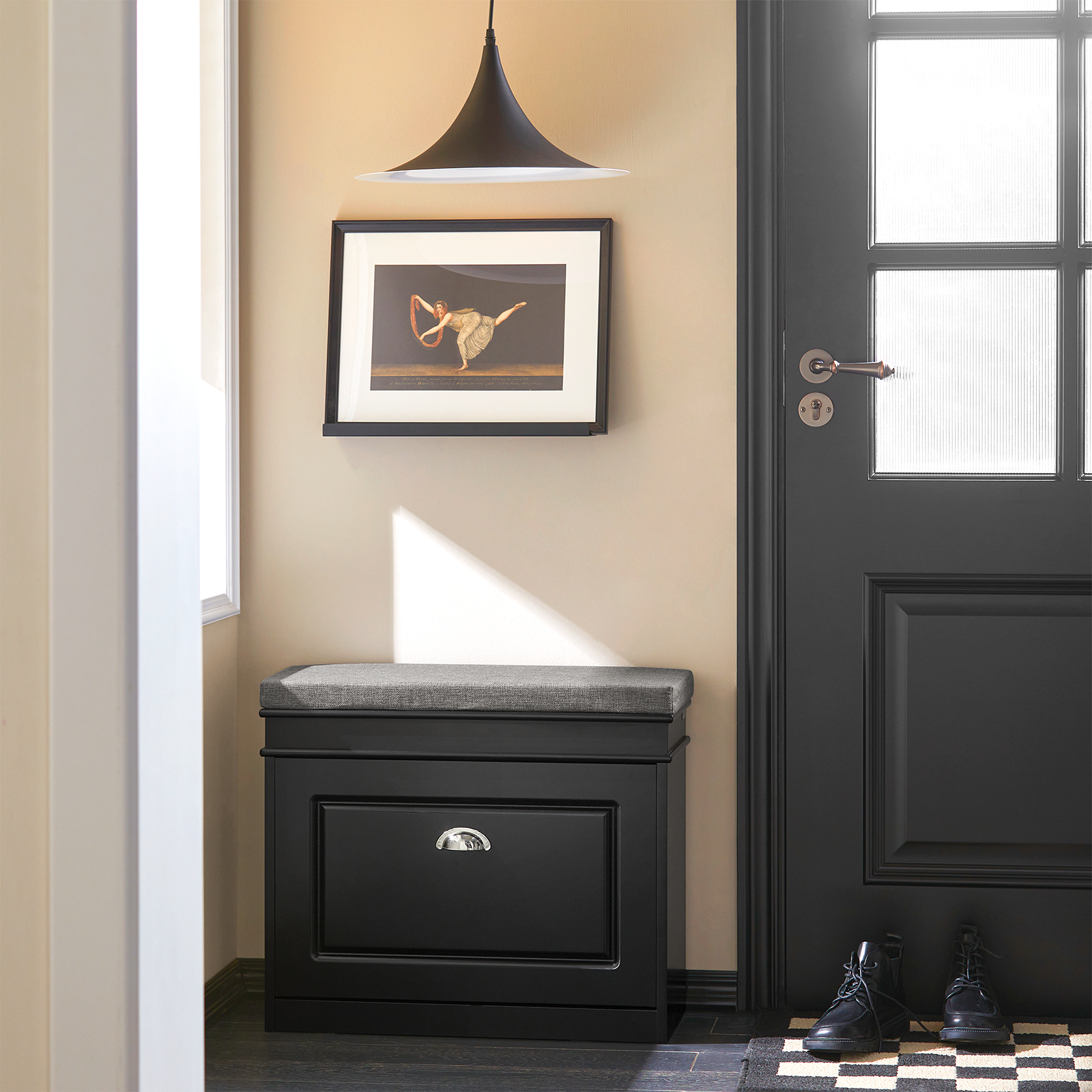 SoBuy FSR82-K-SCH Hallway Shoe Bench Shoe Rack Shoe Cabinet With Flip-Drawer And Seat Cushion