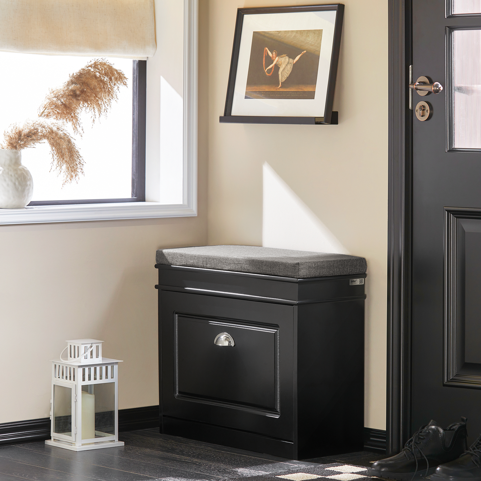SoBuy FSR82-K-SCH Hallway Shoe Bench Shoe Rack Shoe Cabinet With Flip-Drawer And Seat Cushion