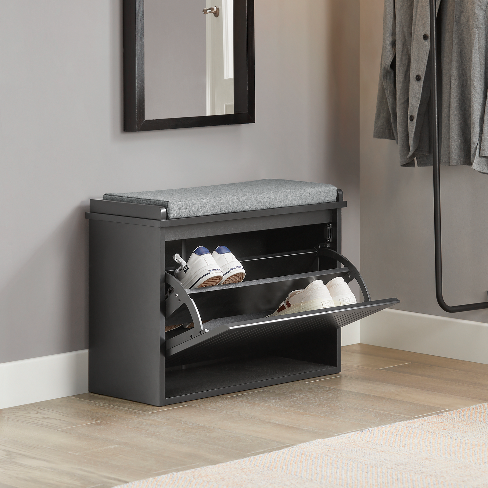SoBuy FSR98-SCH Hallway Shoe Bench Shoe Rack Shoe Cabinet with Seat Cushion and Flip-Drawer