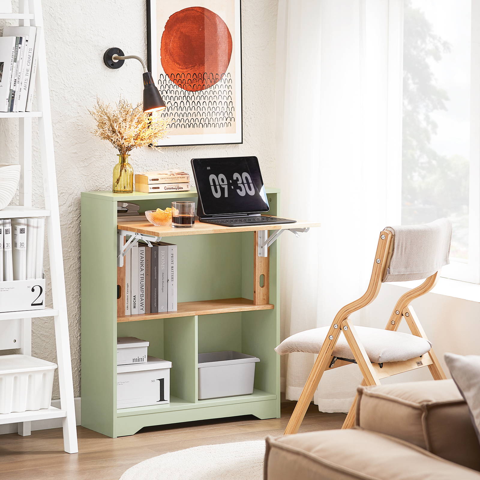 SoBuy Home Office Folding Table Desk Computer Desk Workstation with 5 Storage Shelves FWT104-GR