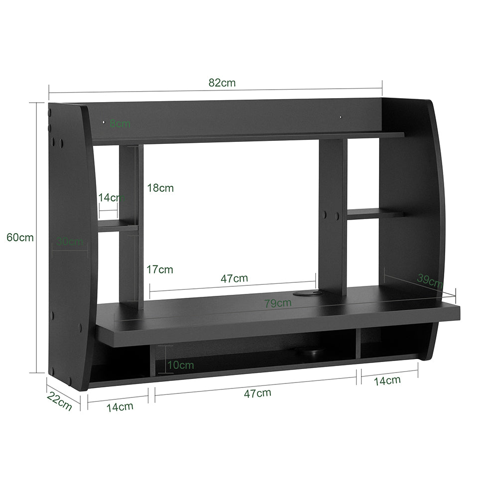 SoBuy FWT18-SCH,Wall-mounted Table Desk with Storage Shelves and Drawers,Home Office Desk Workstation,Black