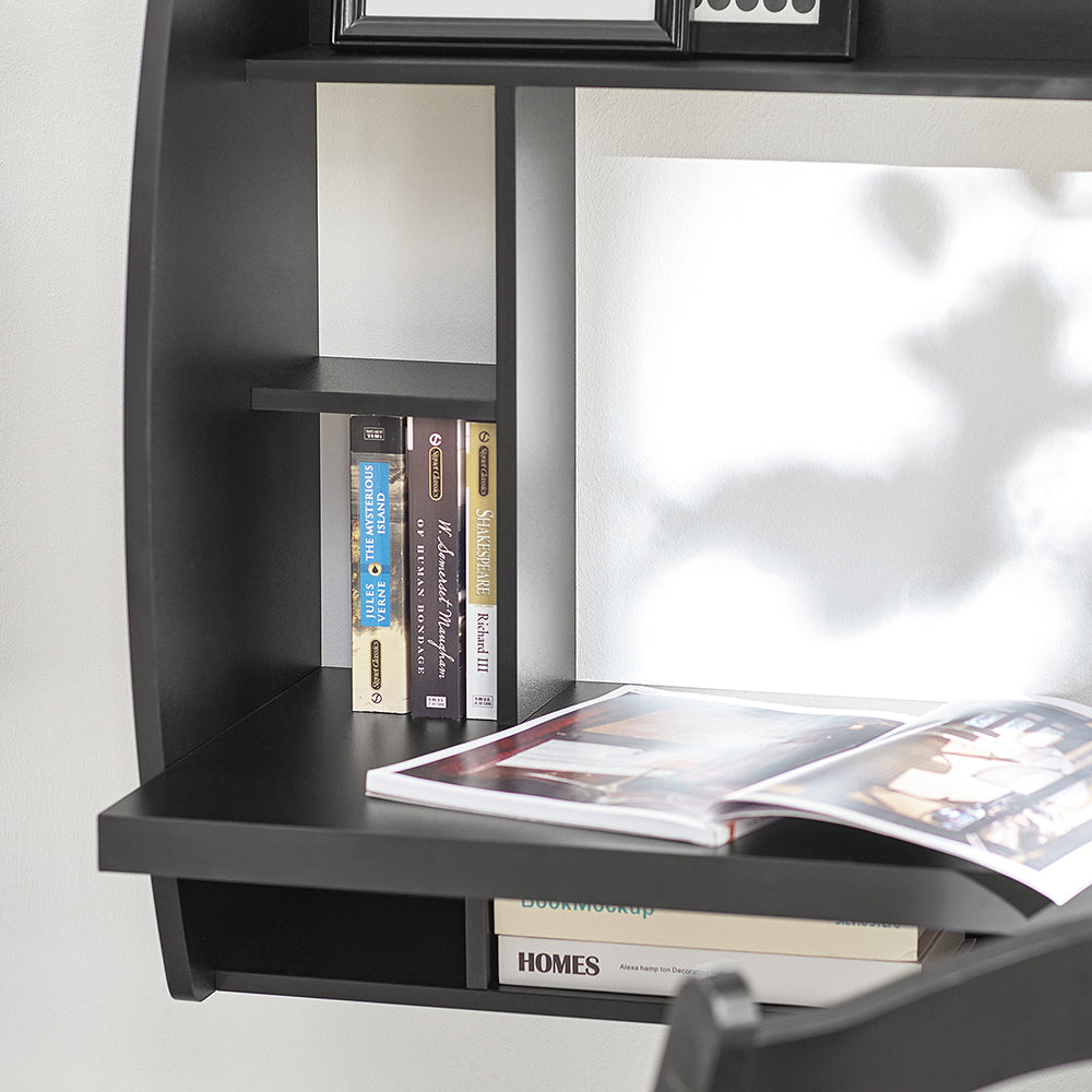 SoBuy FWT18-SCH,Wall-mounted Table Desk with Storage Shelves and Drawers,Home Office Desk Workstation,Black