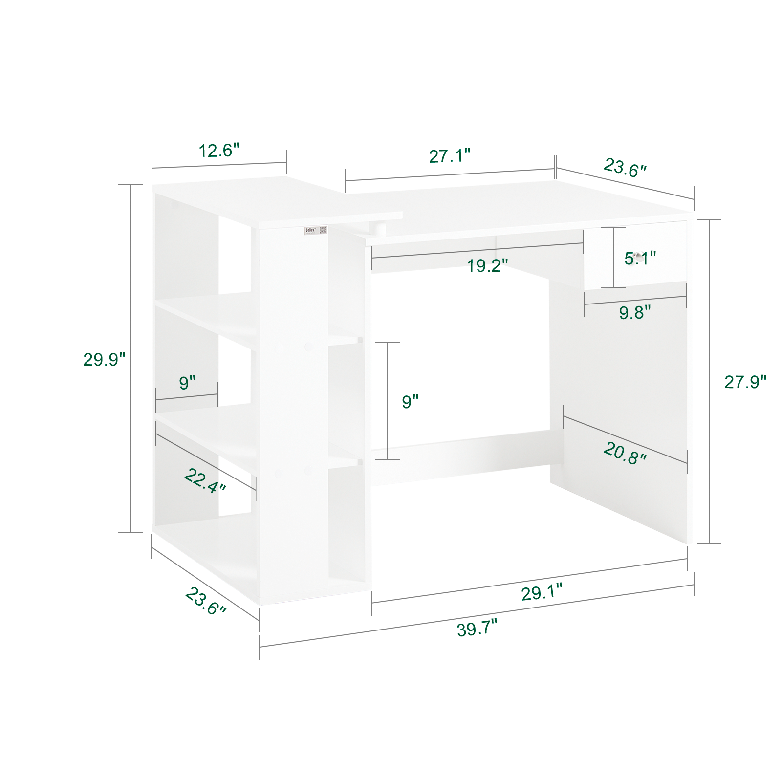 SoBuy Home Office Table Desk Computer Desk Computer Workstation with Drawer and Storage Shelves FWT35-W