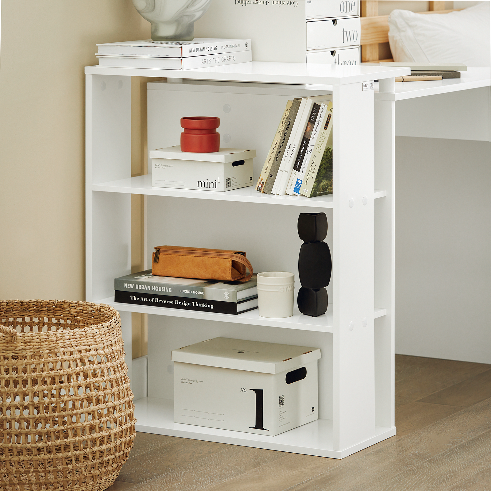 SoBuy Home Office Table Desk Computer Desk Computer Workstation with Drawer and Storage Shelves FWT35-W
