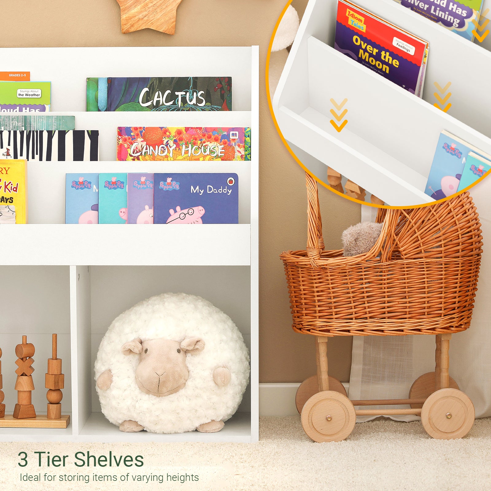 SoBuy Children Kids Bookcase Storage Display Rack Organizer Holder KMB01-W