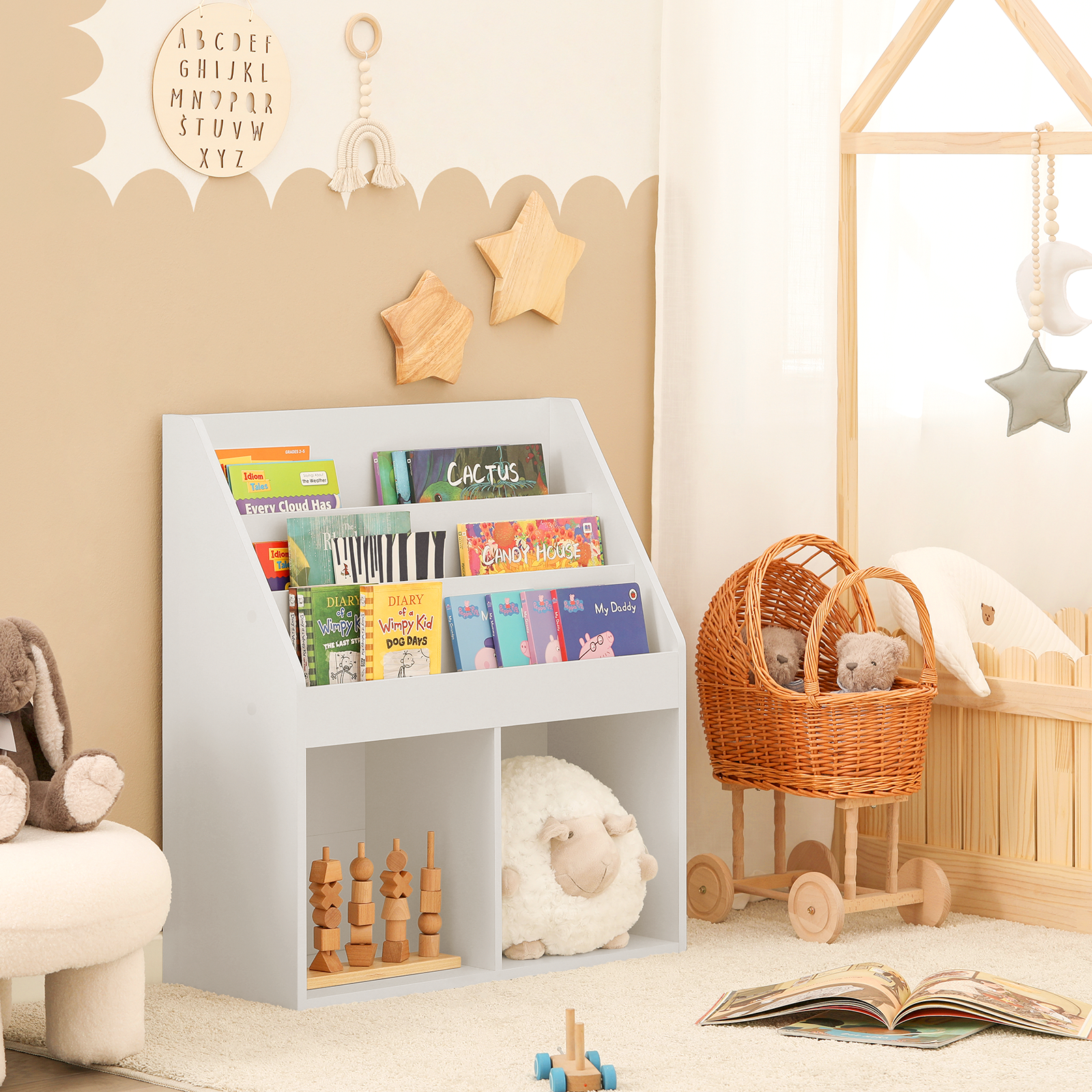 SoBuy Children Kids Bookcase Storage Display Rack Organizer Holder KMB01-W