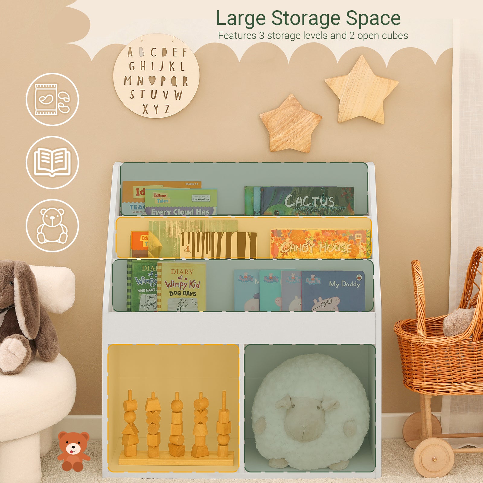 SoBuy Children Kids Bookcase Storage Display Rack Organizer Holder KMB01-W