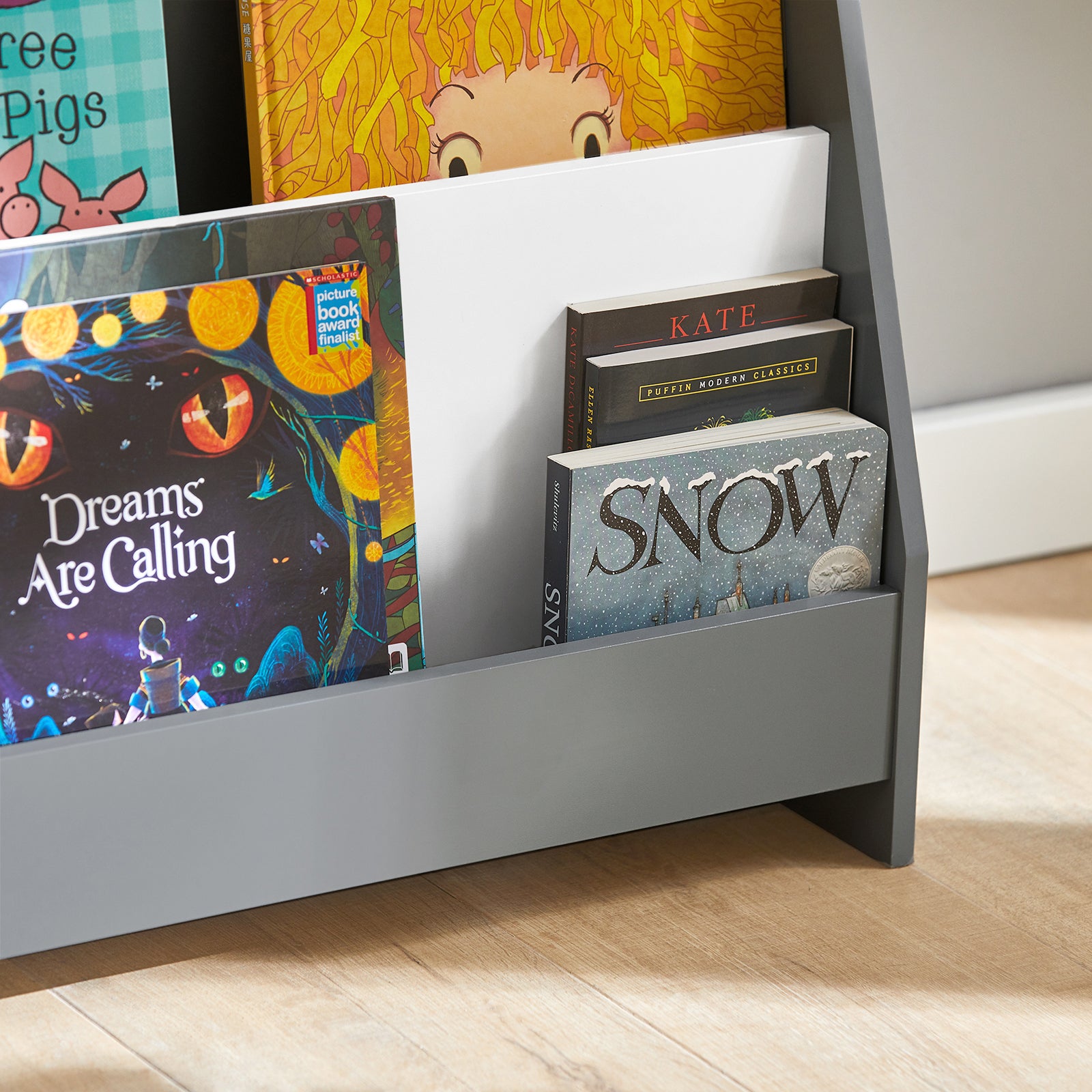 SoBuy Children's Bookcase Newspaper Rack with 4 Shelves Storage Shelf for Children KMB32-HG