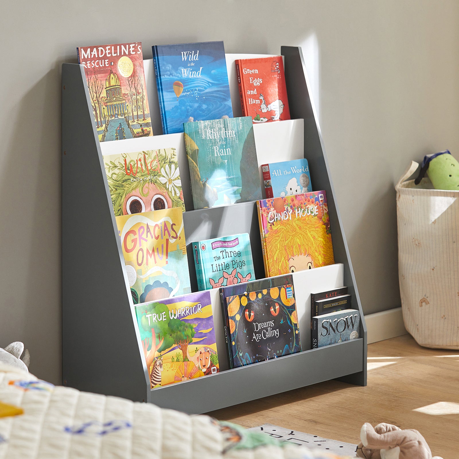 SoBuy Children's Bookcase Newspaper Rack with 4 Shelves Storage Shelf for Children KMB32-HG