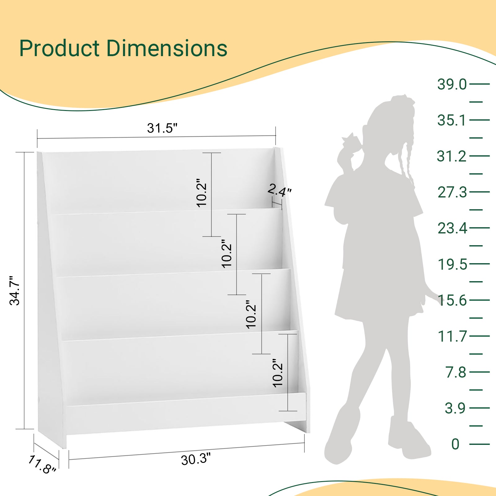 SoBuy Children's Bookcase Newspaper Rack with 4 Shelves Storage Shelf for Children KMB32-W
