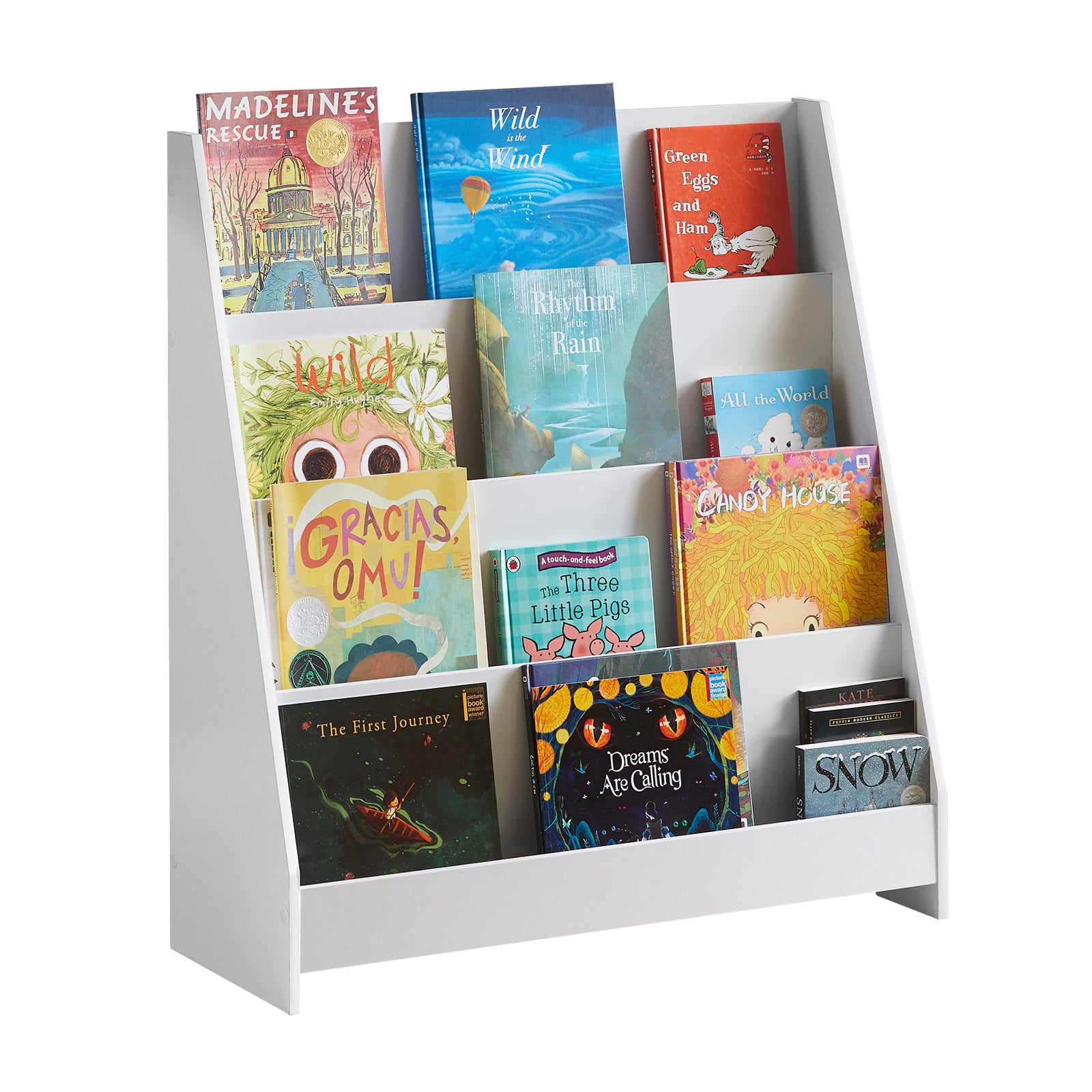 SoBuy Children's Bookcase Newspaper Rack with 4 Shelves Storage Shelf for Children KMB32-W