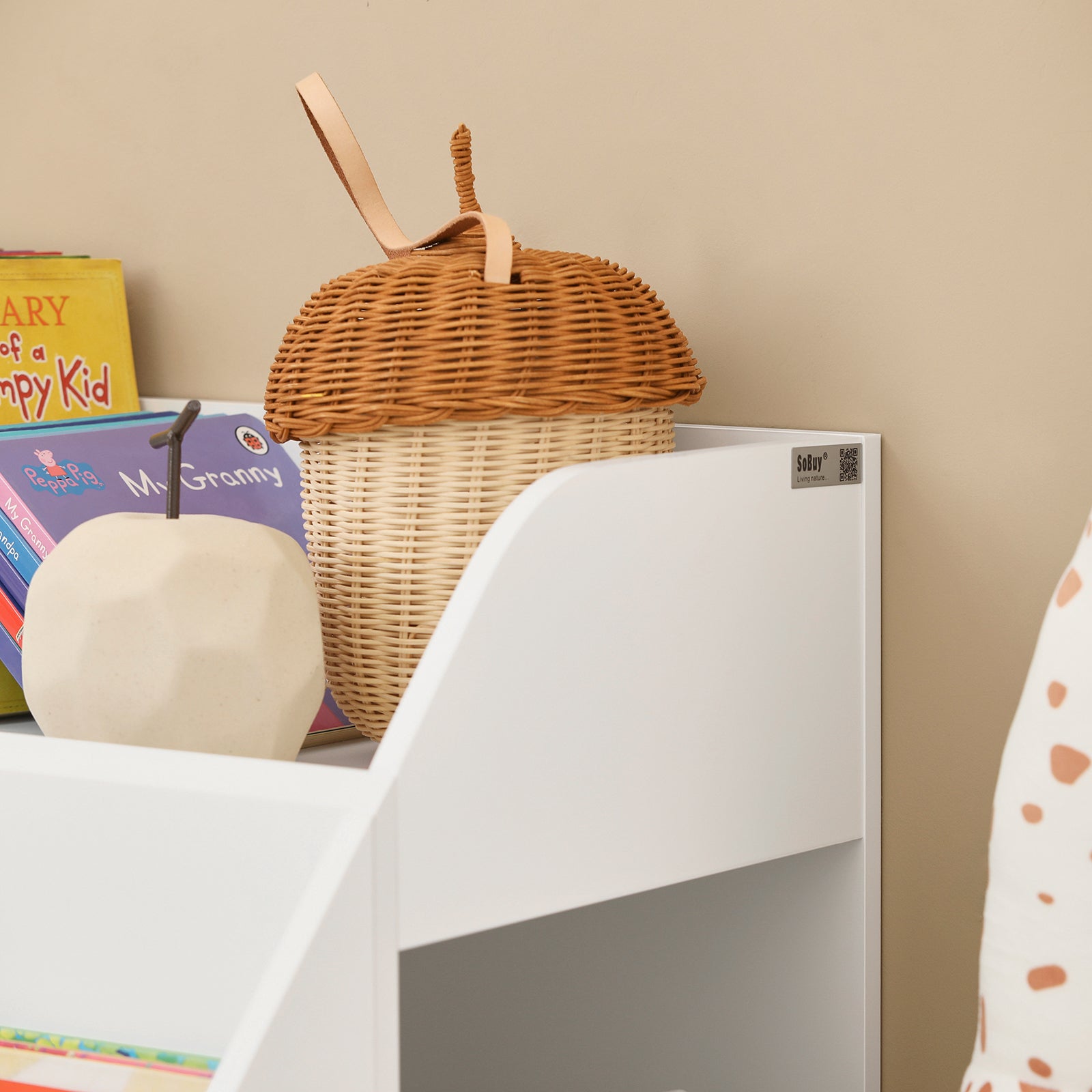 SoBuy KMB54-W,Children Kids Storage Bookcase,Book Shelf Toy Shelf Storage Display Shelf Rack Organizer with 3 Storage Compartments,White