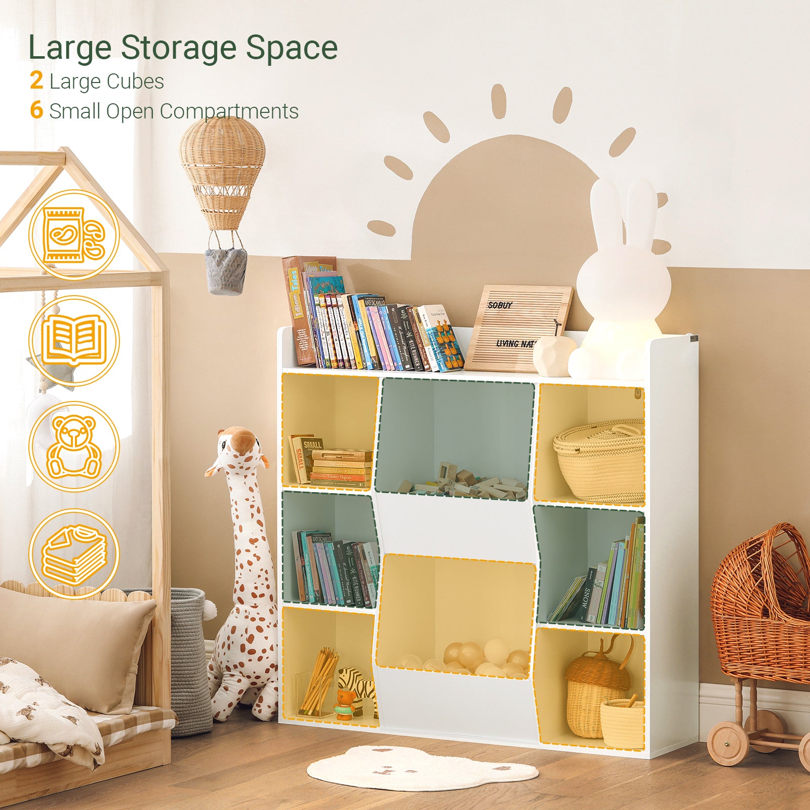 SoBuy Children Kids Bookcase Book Shelf Toy Storage Unit Storage Display Shelf Organizer with 8 Storage Compartments KMB55-W
