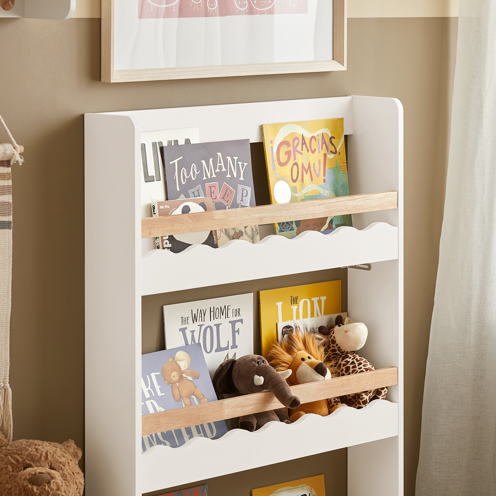 SoBuy KMB77-W Children Kids Bookcase Book Shelf Wall Shelf 3 Tiers Storage Shelf Rack