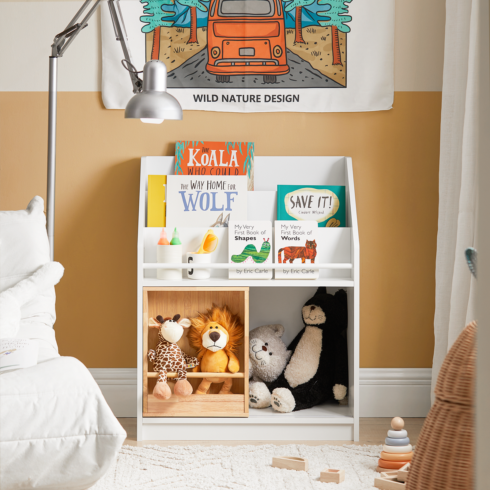 SoBuy Children Kids Bookcase Storage Display Rack Organizer Holder KMB98-W