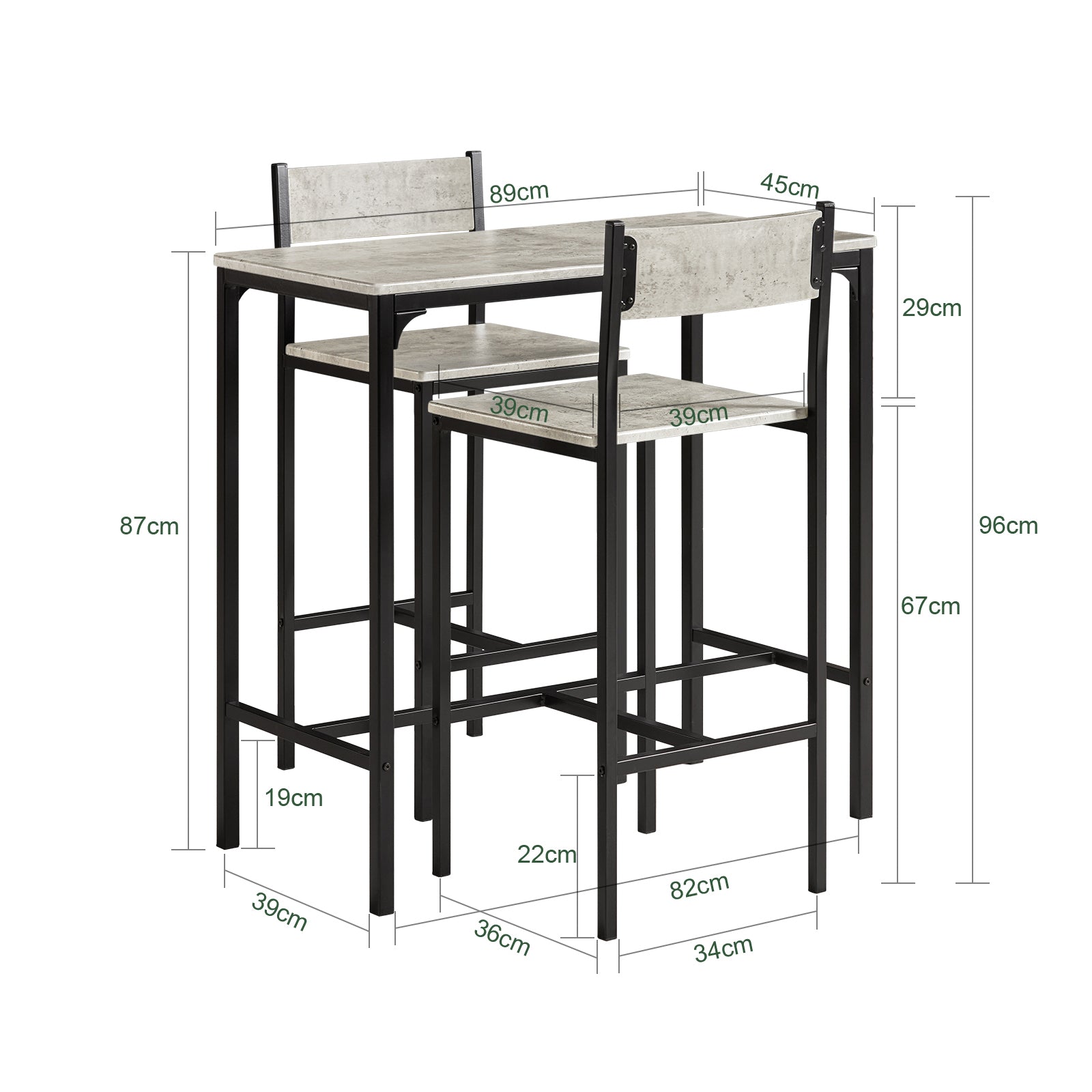 SoBuy OGT03-HG, Bar Set-1 Bar Table and 2 Stools, 3 Pieces Home Kitchen Breakfast Bar Set Furniture Dining Set