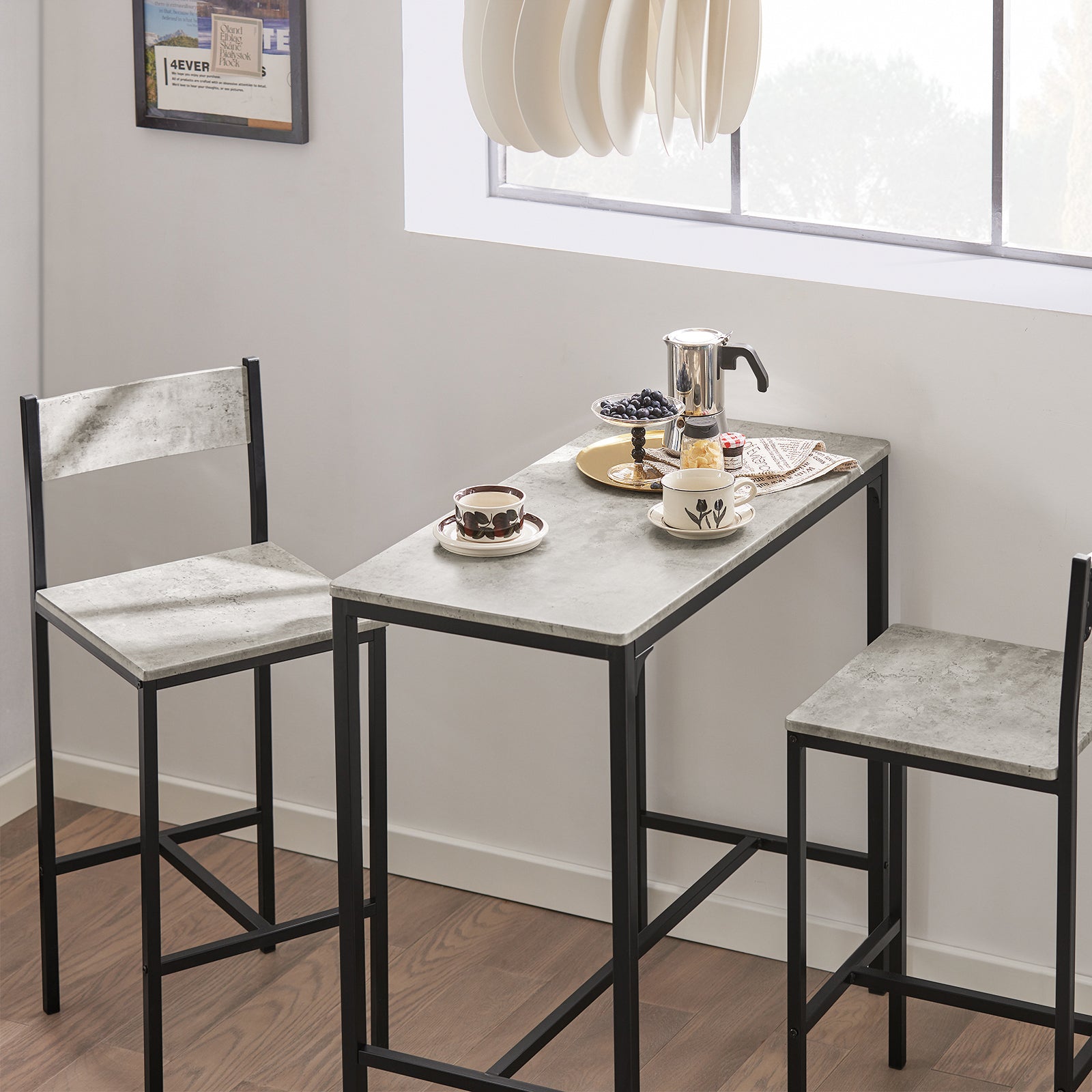 SoBuy OGT03-HG, Bar Set-1 Bar Table and 2 Stools, 3 Pieces Home Kitchen Breakfast Bar Set Furniture Dining Set
