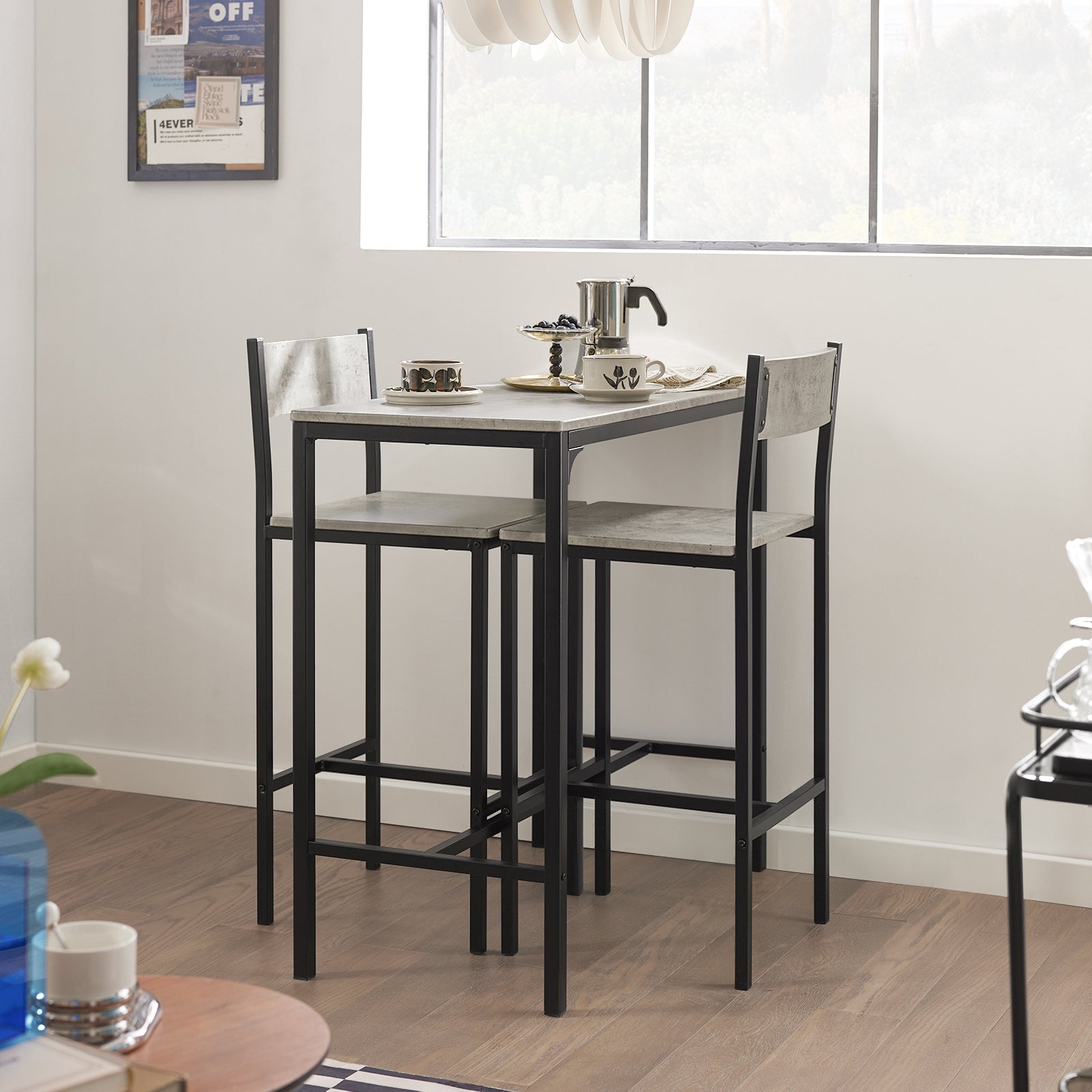 SoBuy OGT03-HG, Bar Set-1 Bar Table and 2 Stools, 3 Pieces Home Kitchen Breakfast Bar Set Furniture Dining Set