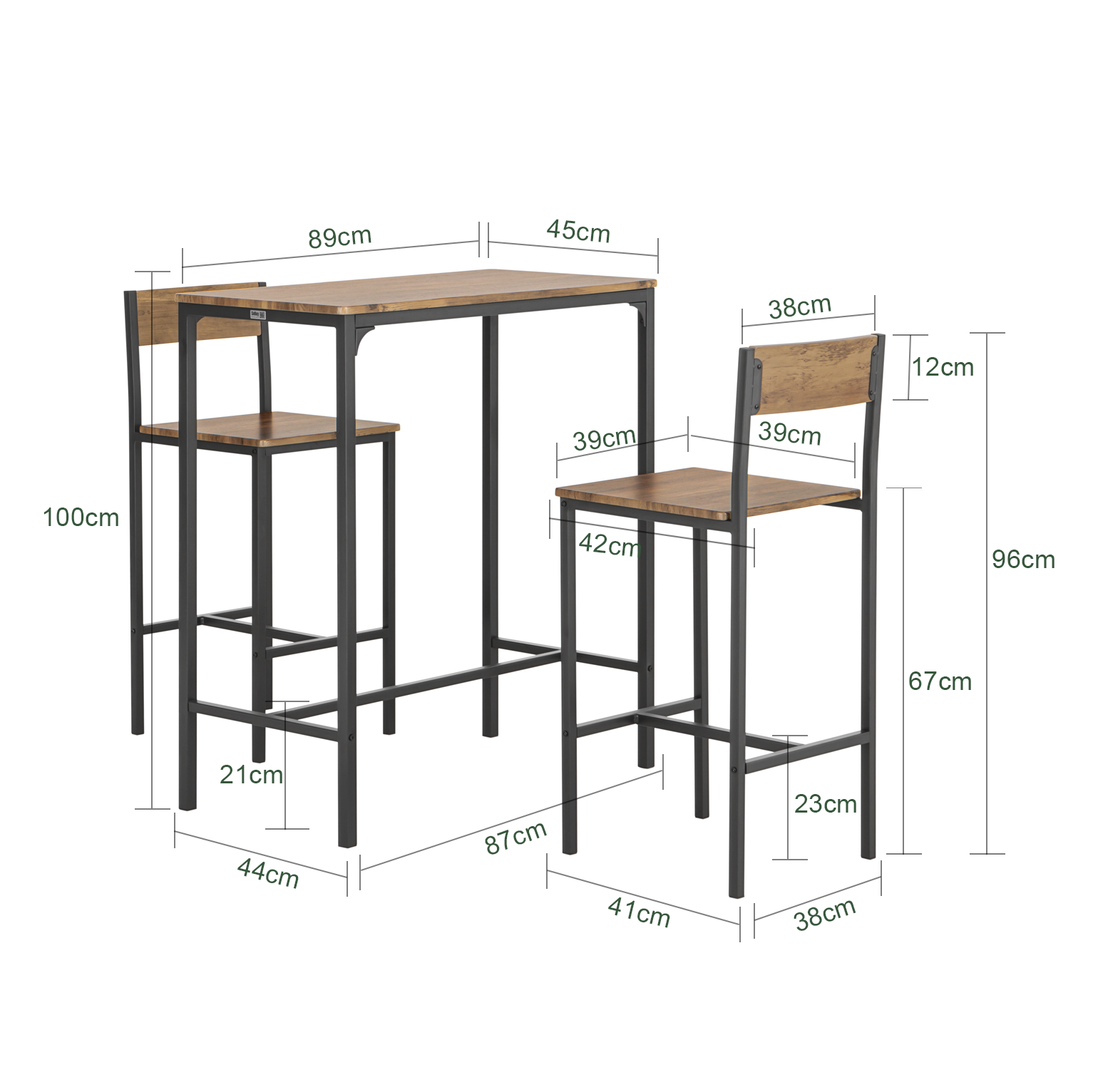 SoBuy OGT03-XL, Bar Set-1 Bar Table and 2 Stools, 3 Pieces Home Kitchen Breakfast Bar Set Furniture Dining Set