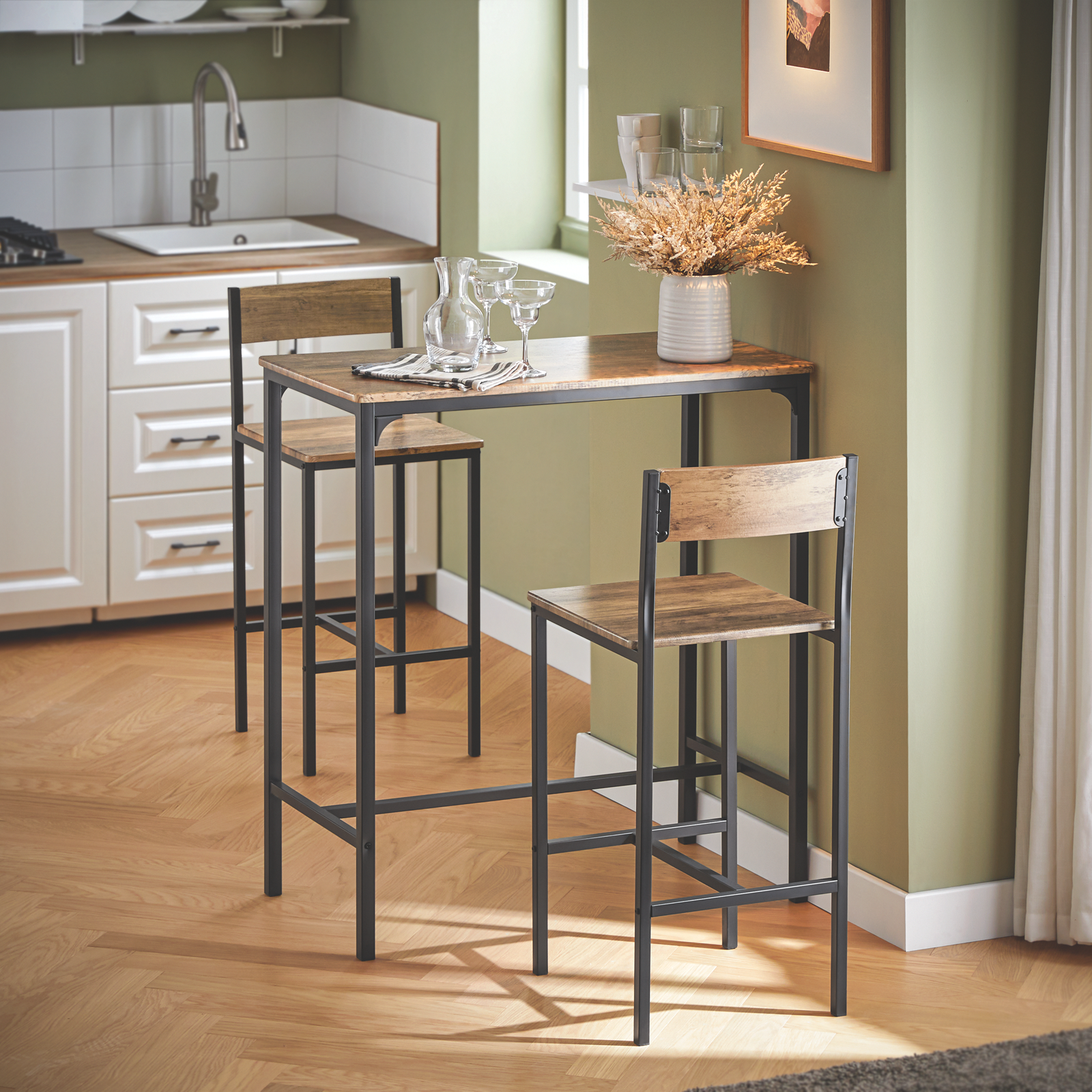 SoBuy OGT03-XL, Bar Set-1 Bar Table and 2 Stools, 3 Pieces Home Kitchen Breakfast Bar Set Furniture Dining Set