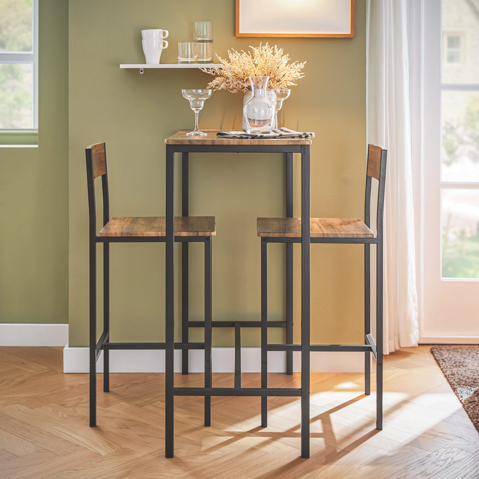 SoBuy OGT03-XL, Bar Set-1 Bar Table and 2 Stools, 3 Pieces Home Kitchen Breakfast Bar Set Furniture Dining Set