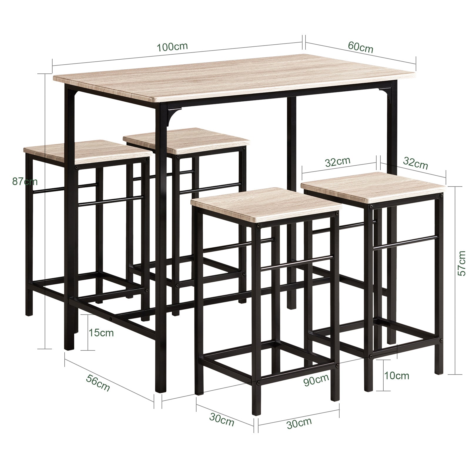 SoBuy Bar Set-1 Bar Table and 4 Stools, 5 Pieces Home Kitchen Breakfast Dining Bar Set OGT11-N
