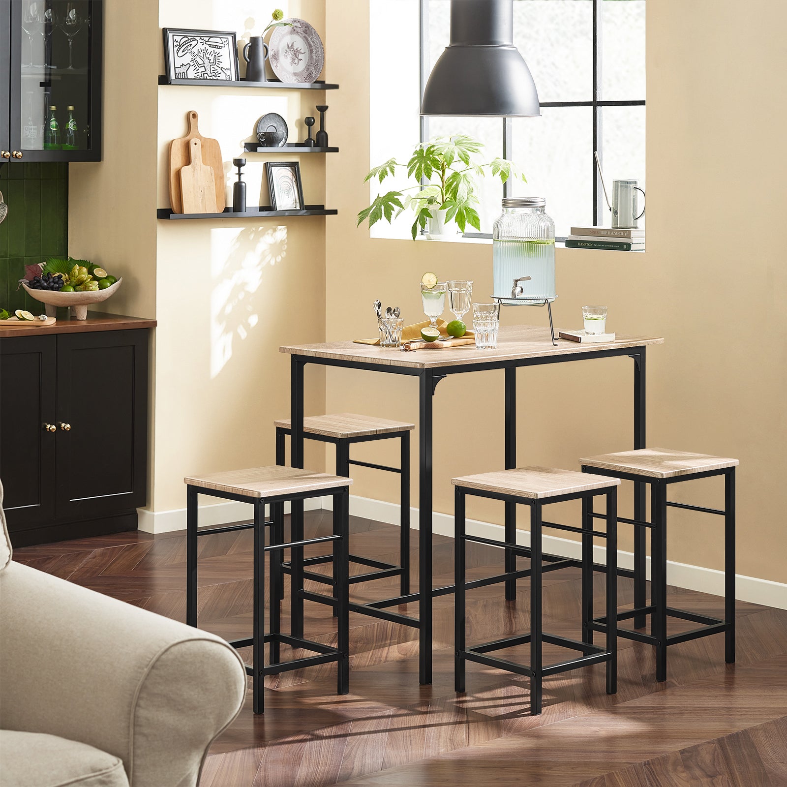 SoBuy Bar Set-1 Bar Table and 4 Stools, 5 Pieces Home Kitchen Breakfast Dining Bar Set OGT11-N