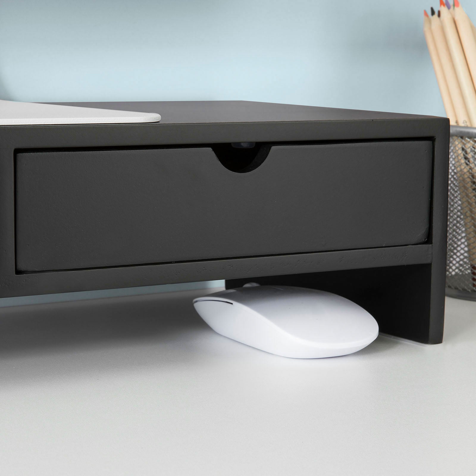 SoBuy BBF02-SCH, Monitor Stand Computer Screen Monitor Stand Monitor Riser Desk Organizer with 2 Drawers