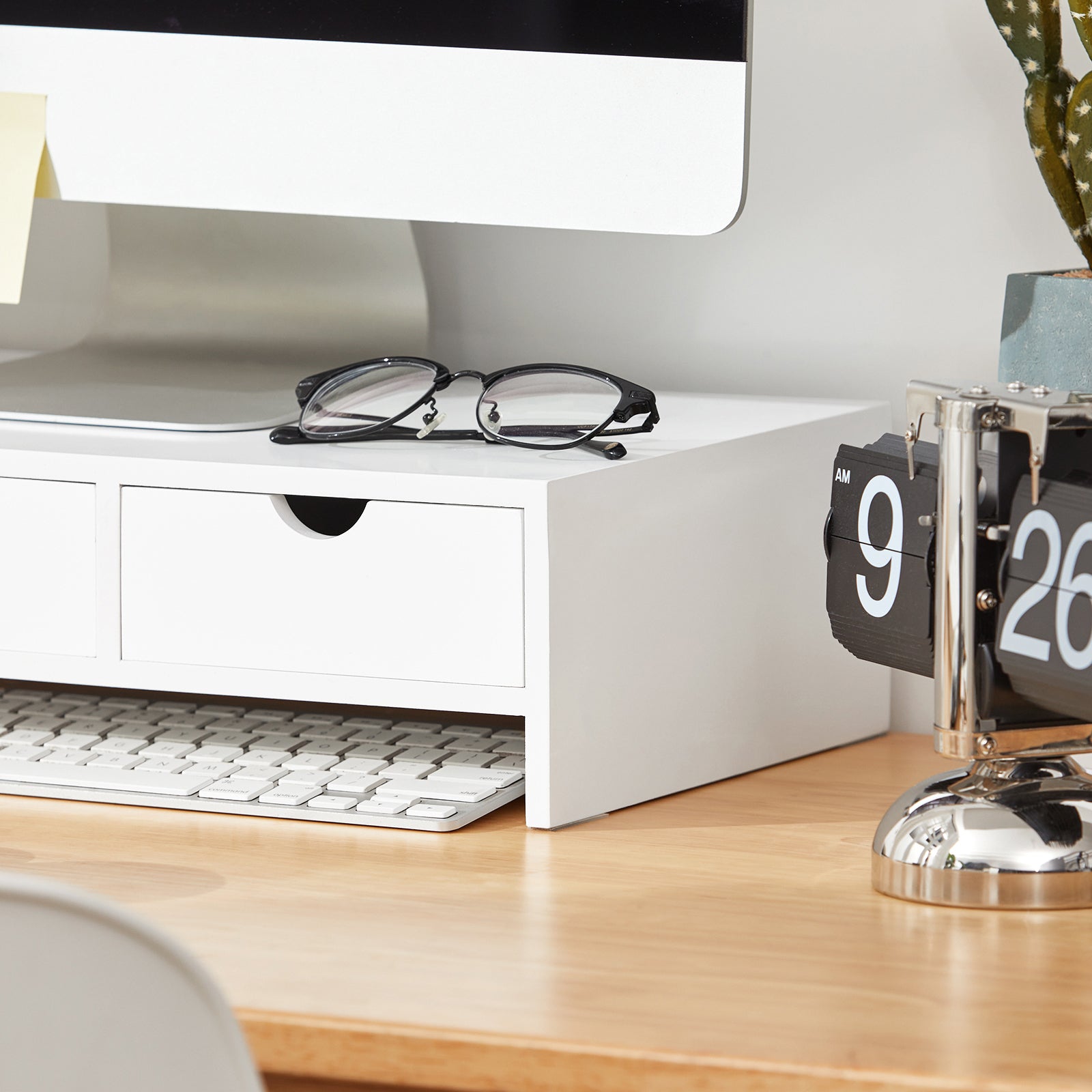 SoBuy BBF03-W, Monitor Stand Computer Screen Monitor Stand Monitor Riser Desk Organizer with 3 Drawers