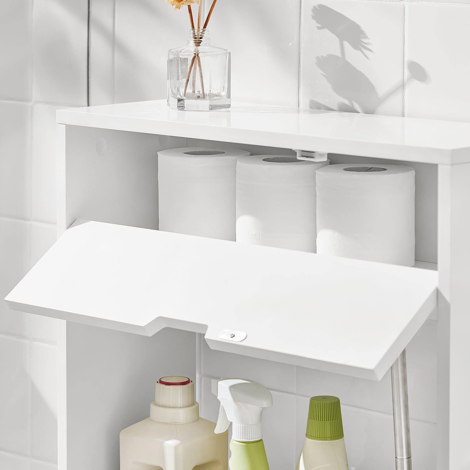 SoBuy BZR48-W, Bathroom Toilet Paper Roll Holder, Bathroom Shelf Narrow Shelf Storage Cabinet
