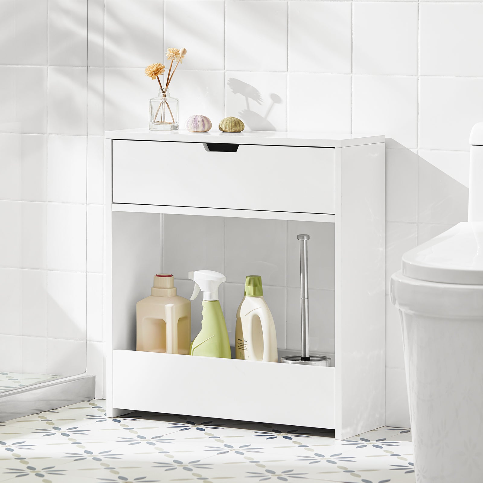 SoBuy BZR48-W, Bathroom Toilet Paper Roll Holder, Bathroom Shelf Narrow Shelf Storage Cabinet