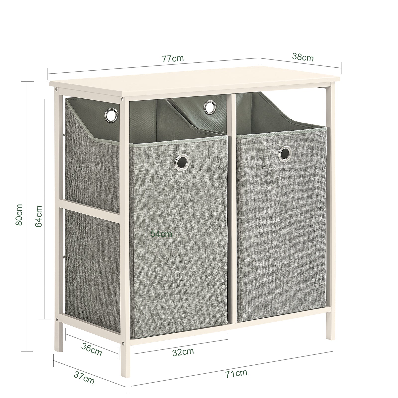 SoBuy BZR57-W Laundry Cabinet Laundry Chest with 2 Removable Laundry Baskets, Bathroom Storage Shelf Rack