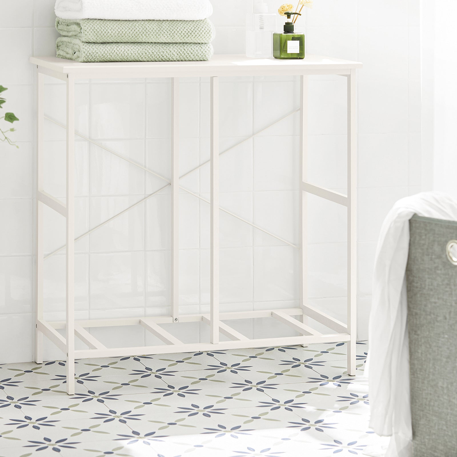 SoBuy BZR57-W Laundry Cabinet Laundry Chest with 2 Removable Laundry Baskets, Bathroom Storage Shelf Rack