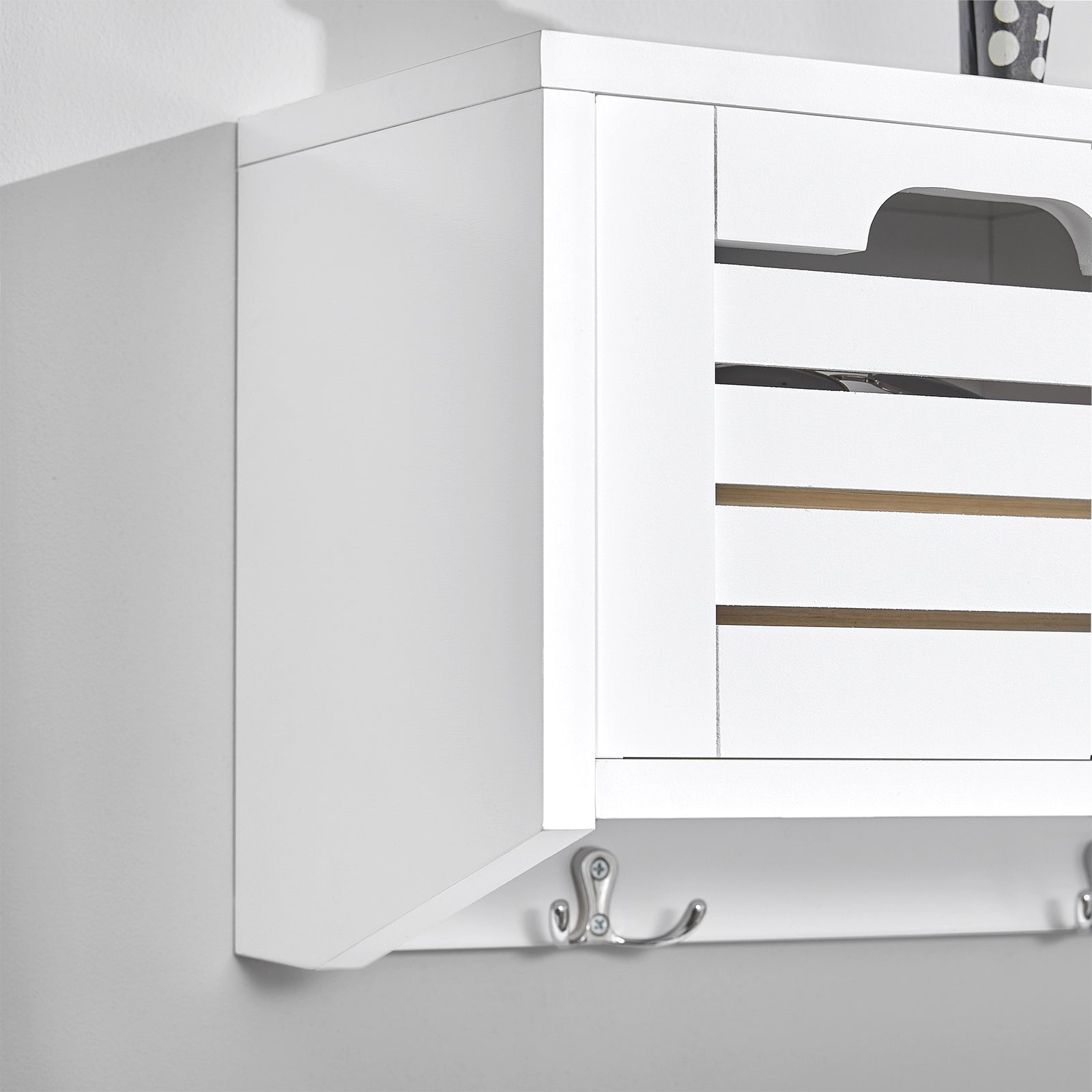 SoBuy FHK19-W, Wall Coat Rack Wall Shelf Wall Storage Cabinet Unit with 3 Drawers 4 Hooks