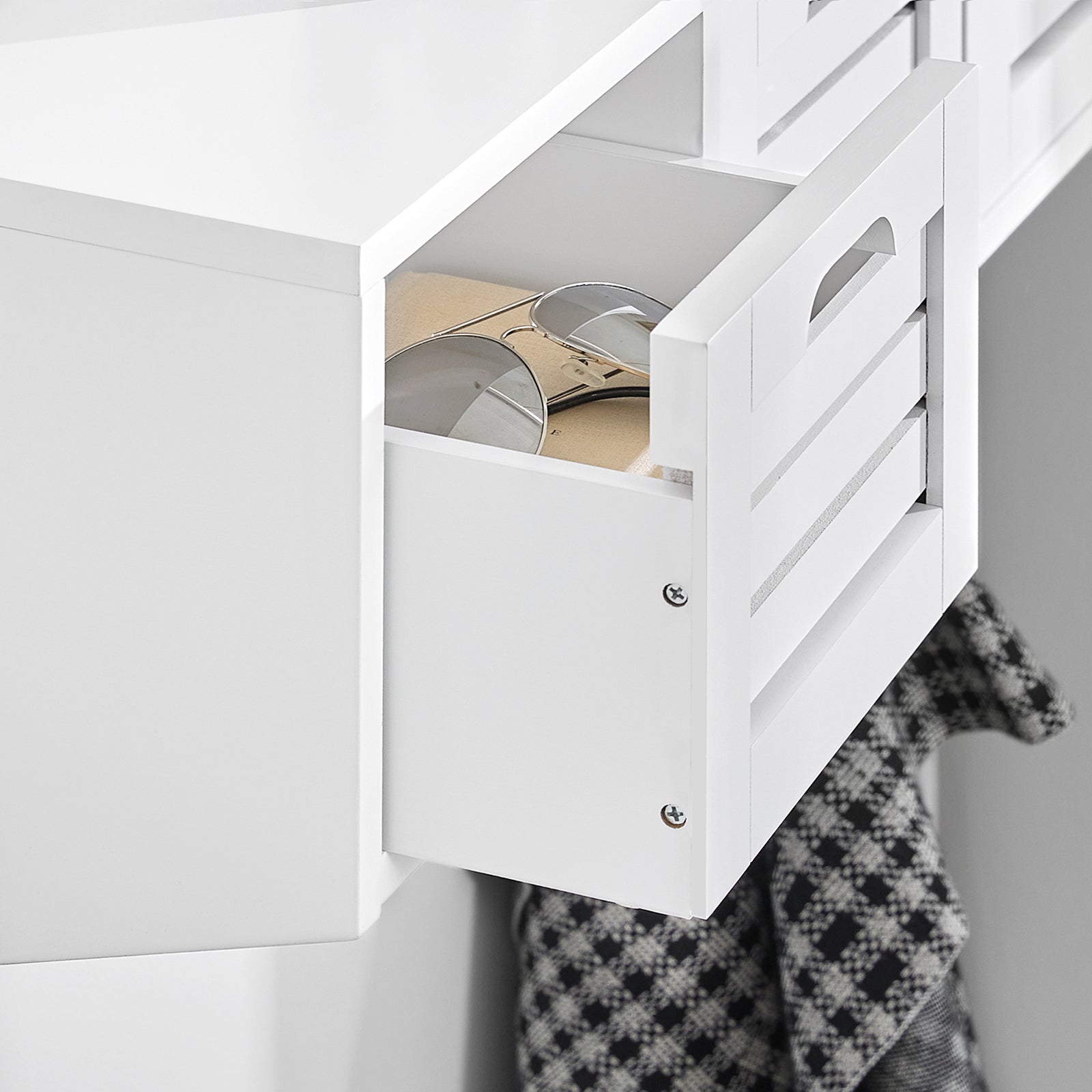 SoBuy FHK19-W, Wall Coat Rack Wall Shelf Wall Storage Cabinet Unit with 3 Drawers 4 Hooks