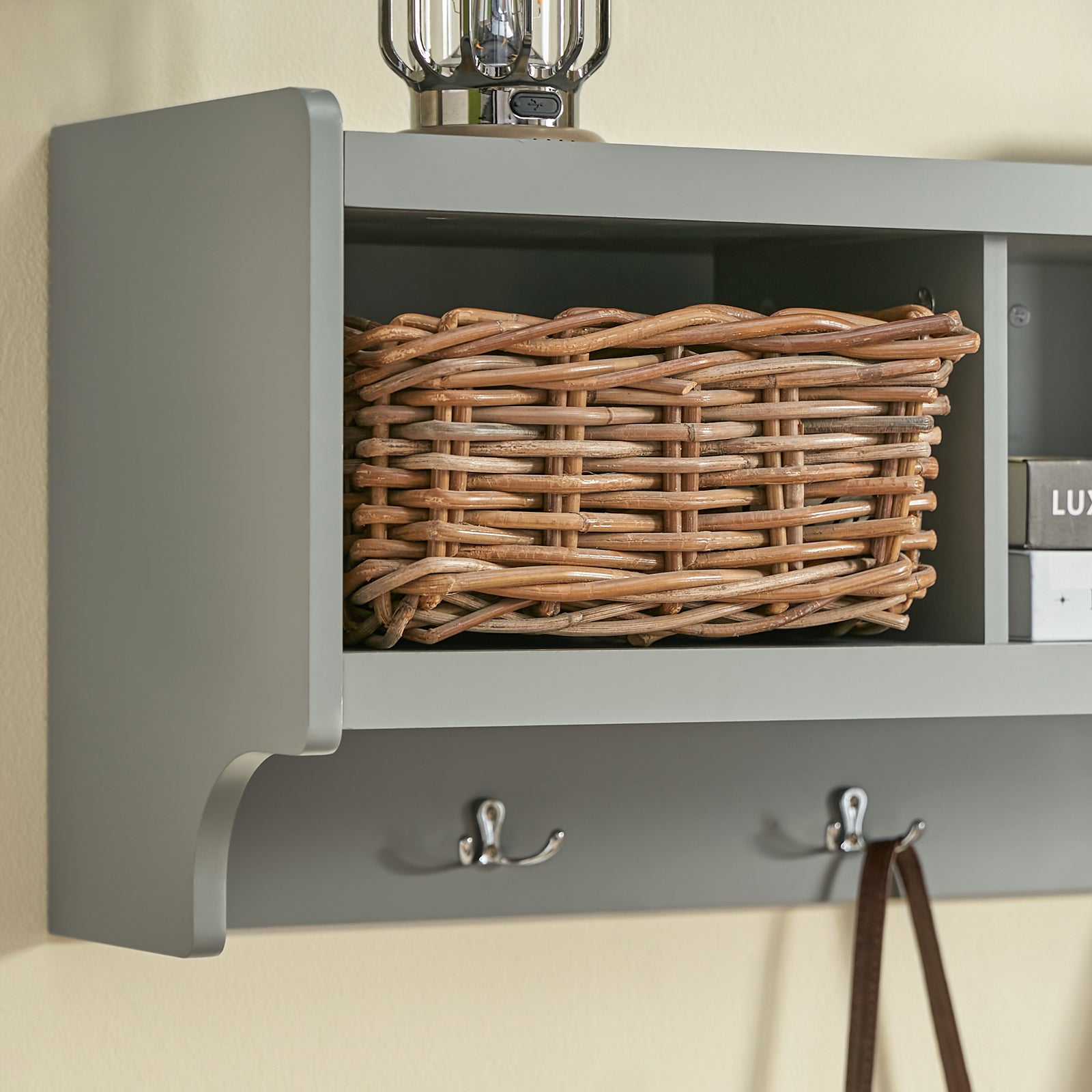 SoBuy FHK28-HG, Wall Coat Rack Wall Shelf Wall Storage Cabinet Unit with Hooks