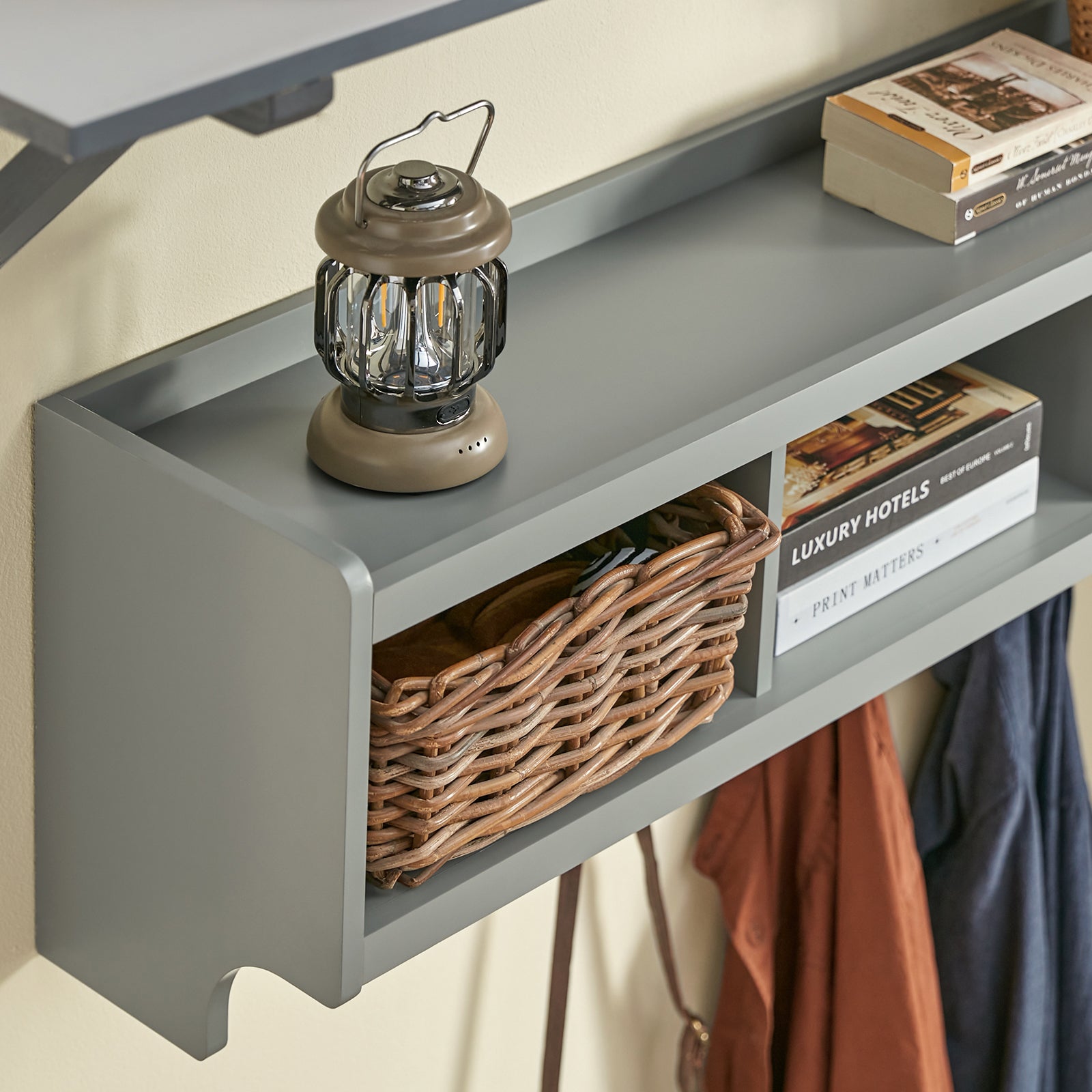 SoBuy FHK28-HG, Wall Coat Rack Wall Shelf Wall Storage Cabinet Unit with Hooks