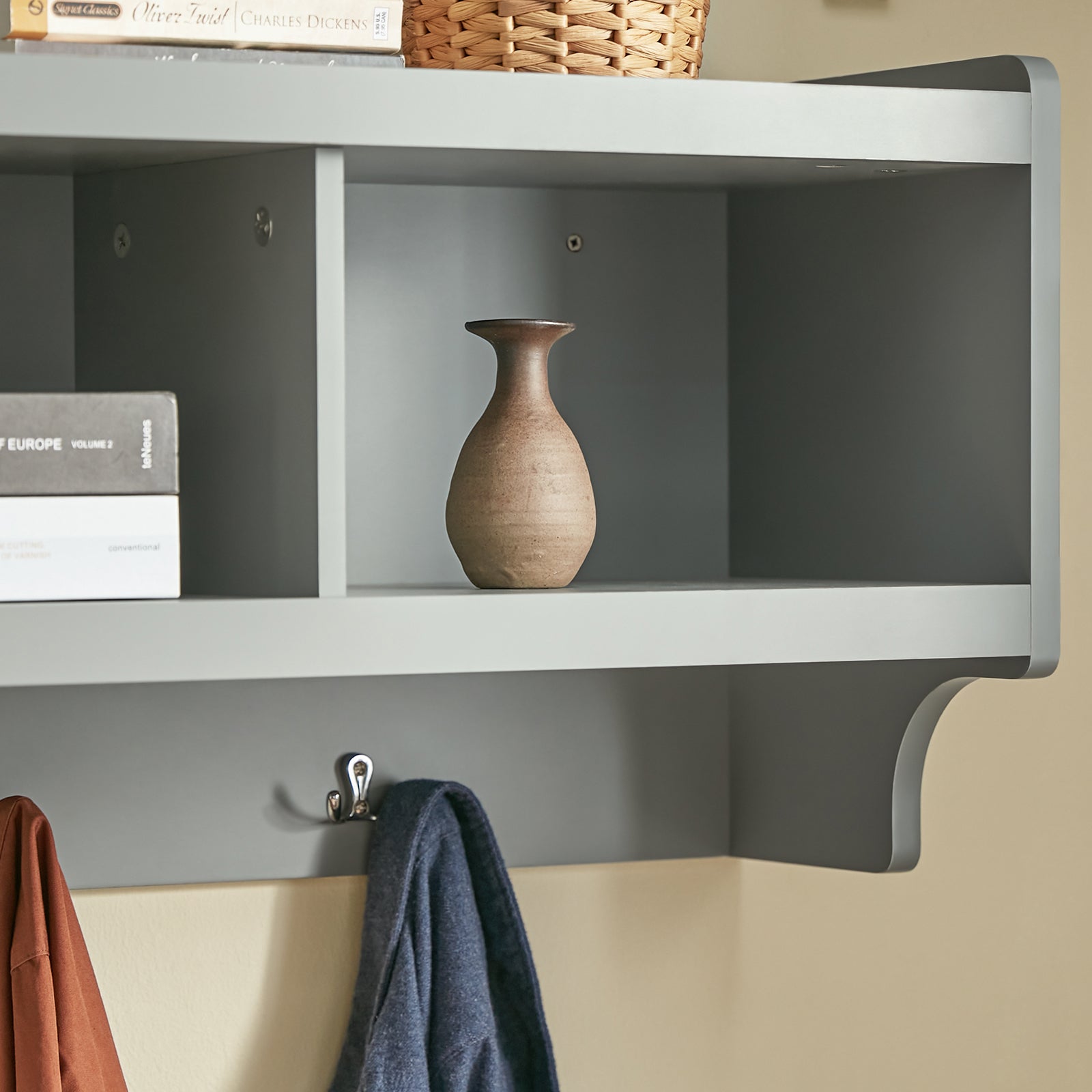 SoBuy FHK28-HG, Wall Coat Rack Wall Shelf Wall Storage Cabinet Unit with Hooks