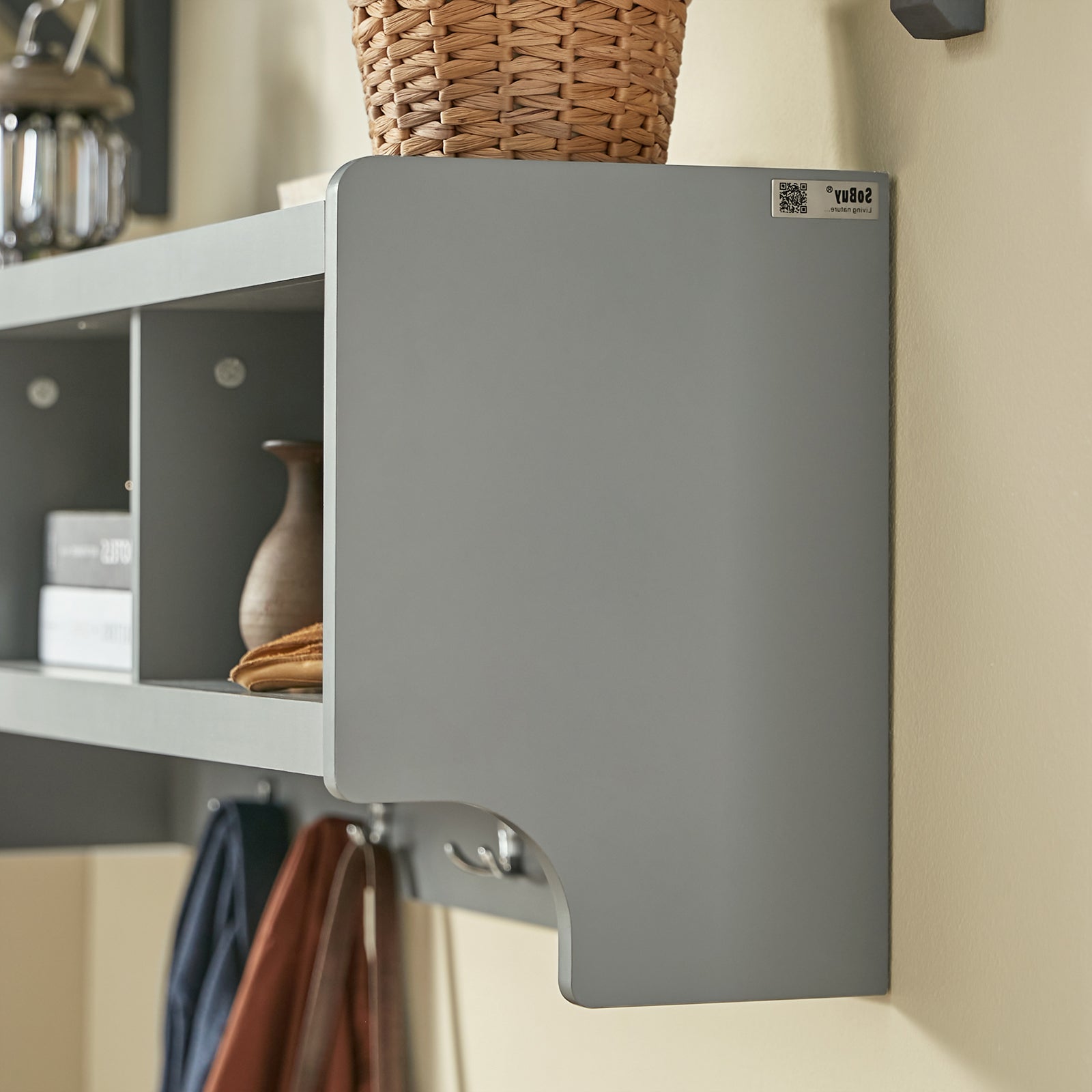 SoBuy FHK28-HG, Wall Coat Rack Wall Shelf Wall Storage Cabinet Unit with Hooks