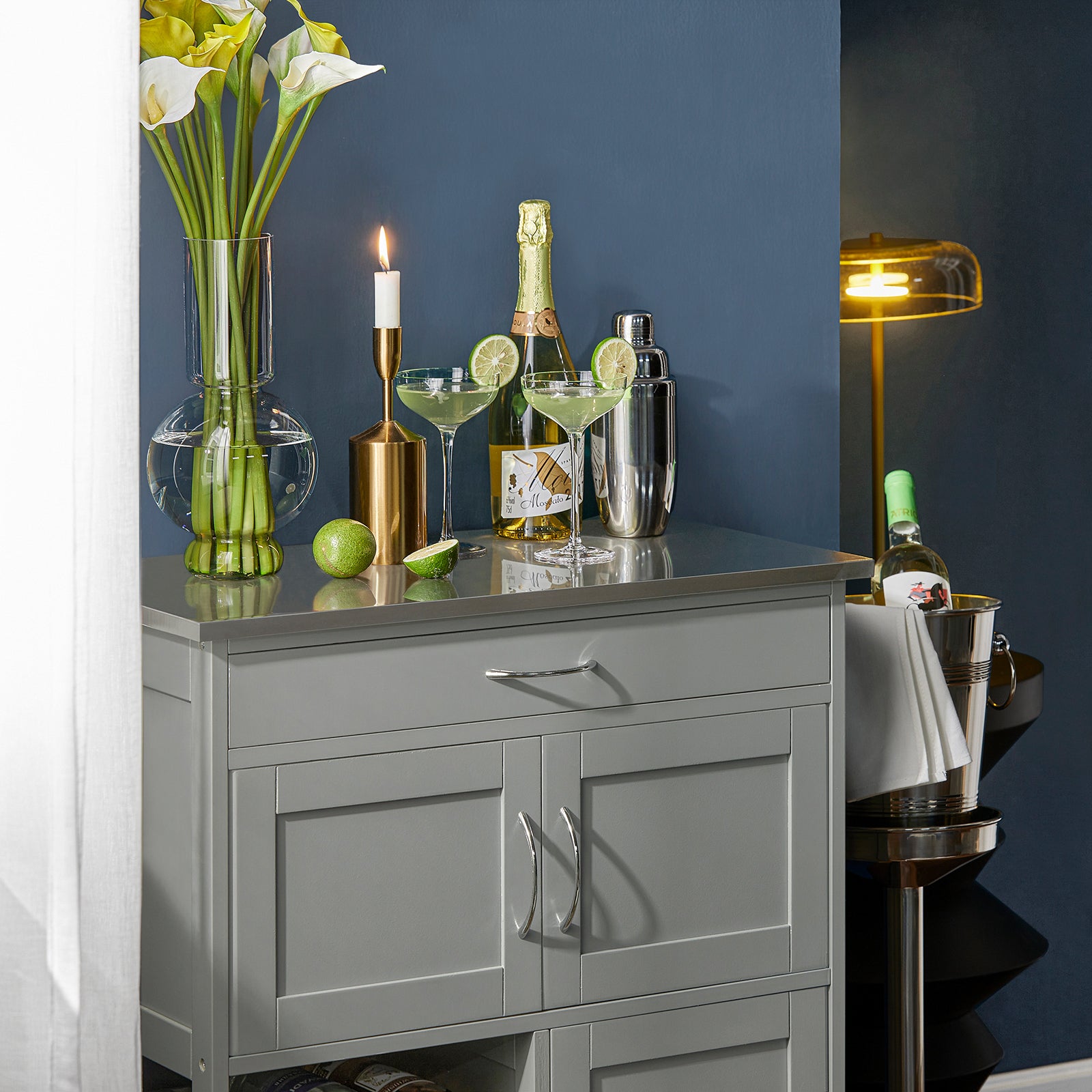 SoBuy FKW45-HG, Kitchen Storage Trolley Kitchen Cabinet with Stainless Steel Worktop