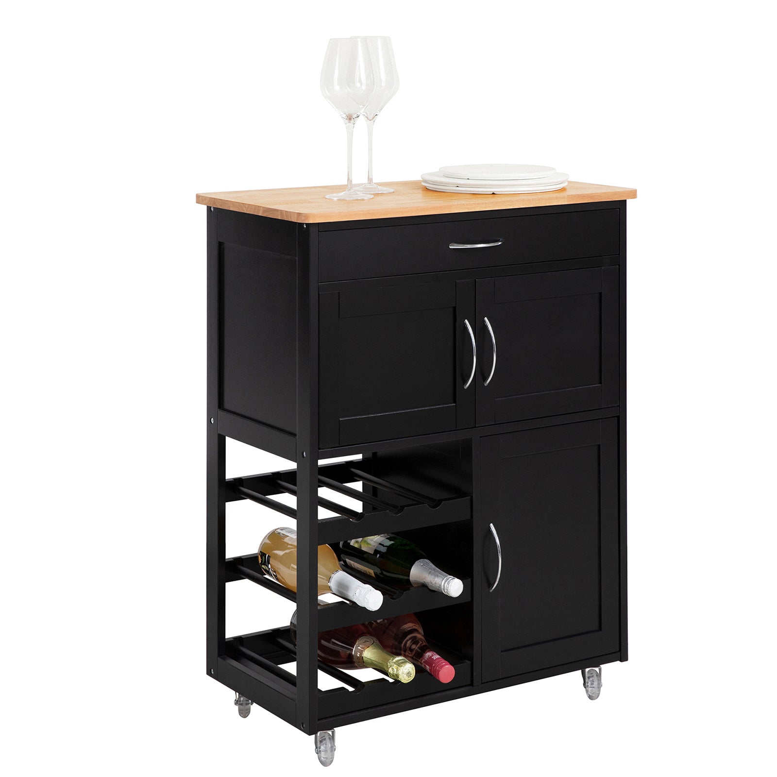 SoBuy FKW45-SCH, Kitchen Trolley Kitchen Storage Cabinet with Rubber Wood Worktop