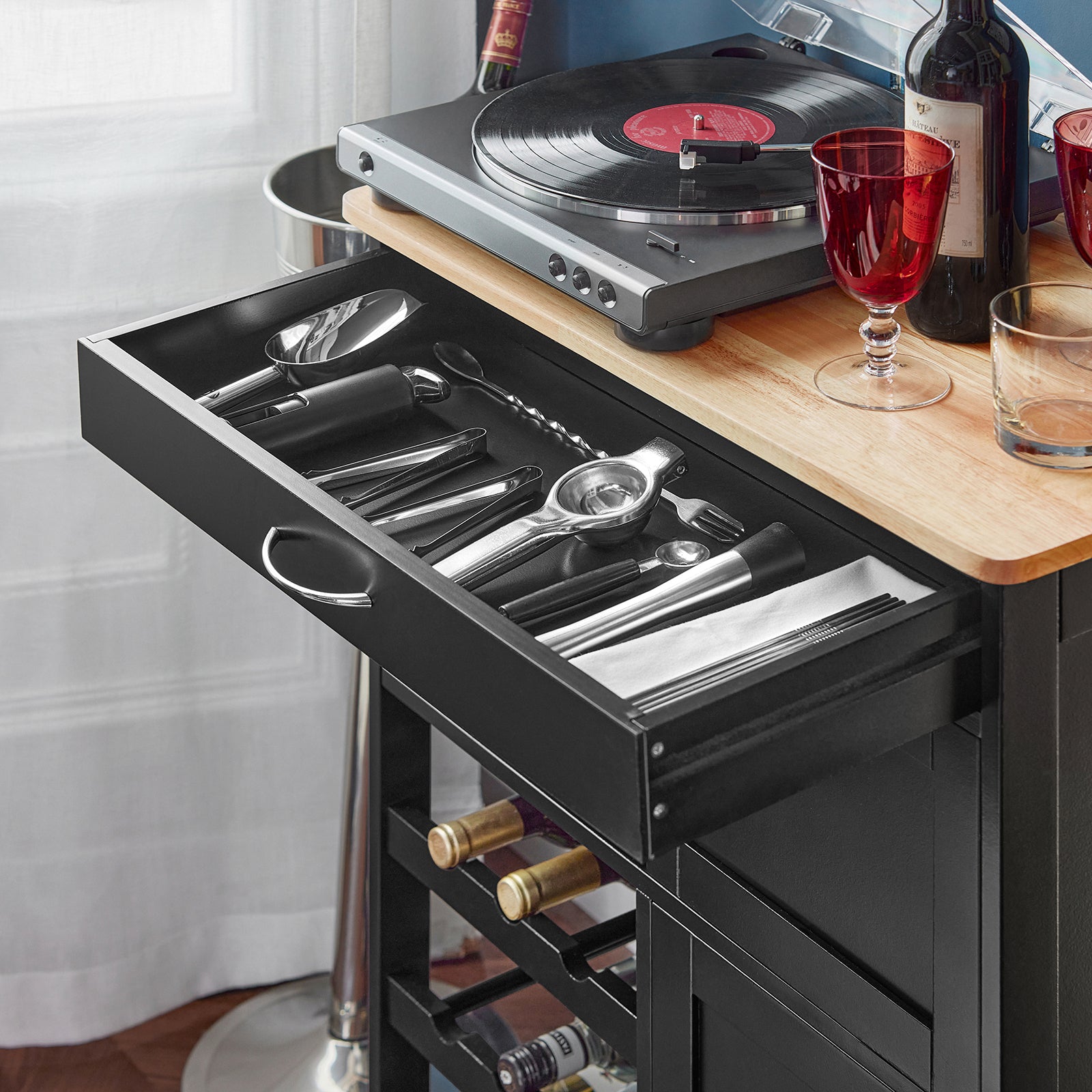 SoBuy FKW45-SCH, Kitchen Trolley Kitchen Storage Cabinet with Rubber Wood Worktop