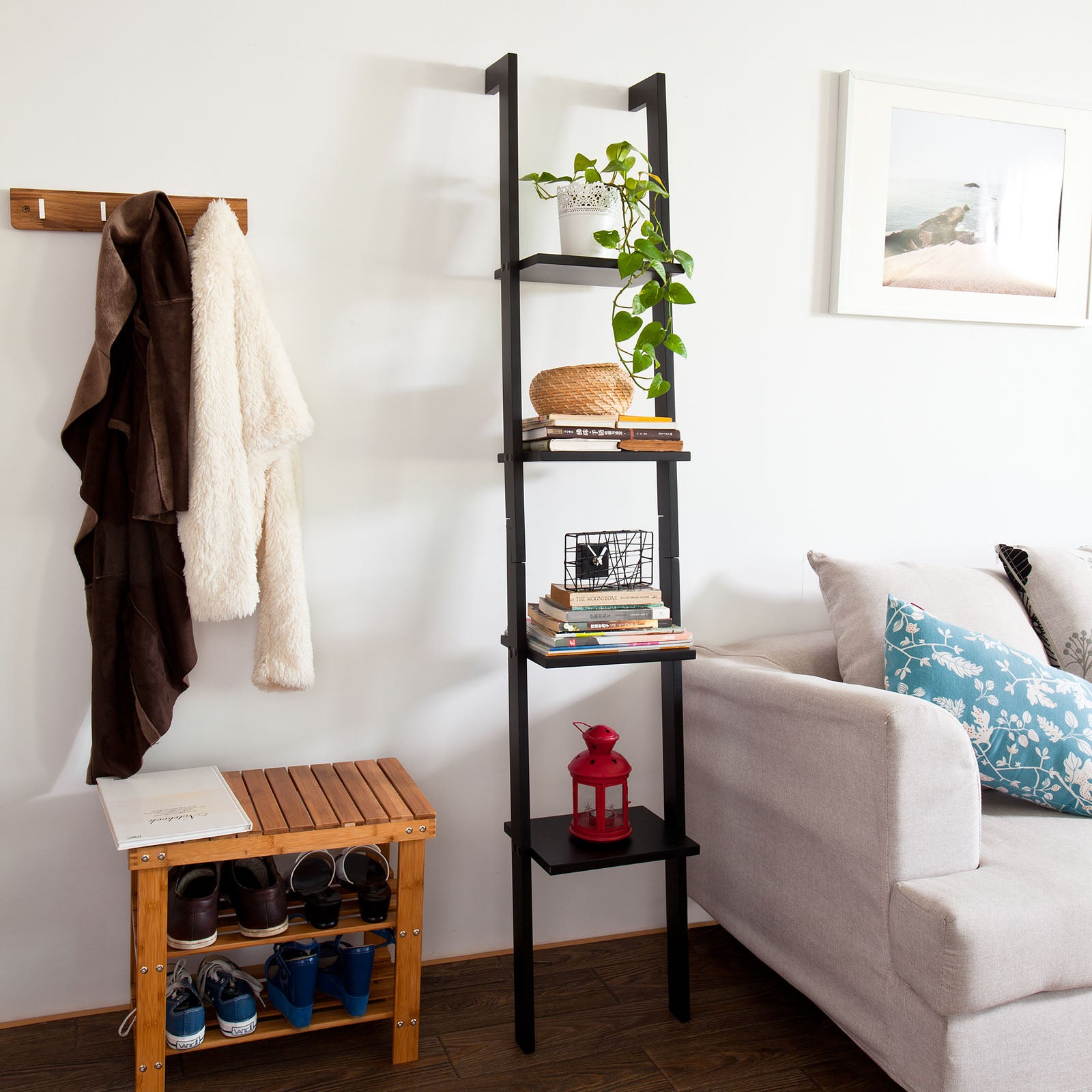 SoBuy Modern 4 Tiers Display Storage Wood Wall Shelf, FRG15-SCH