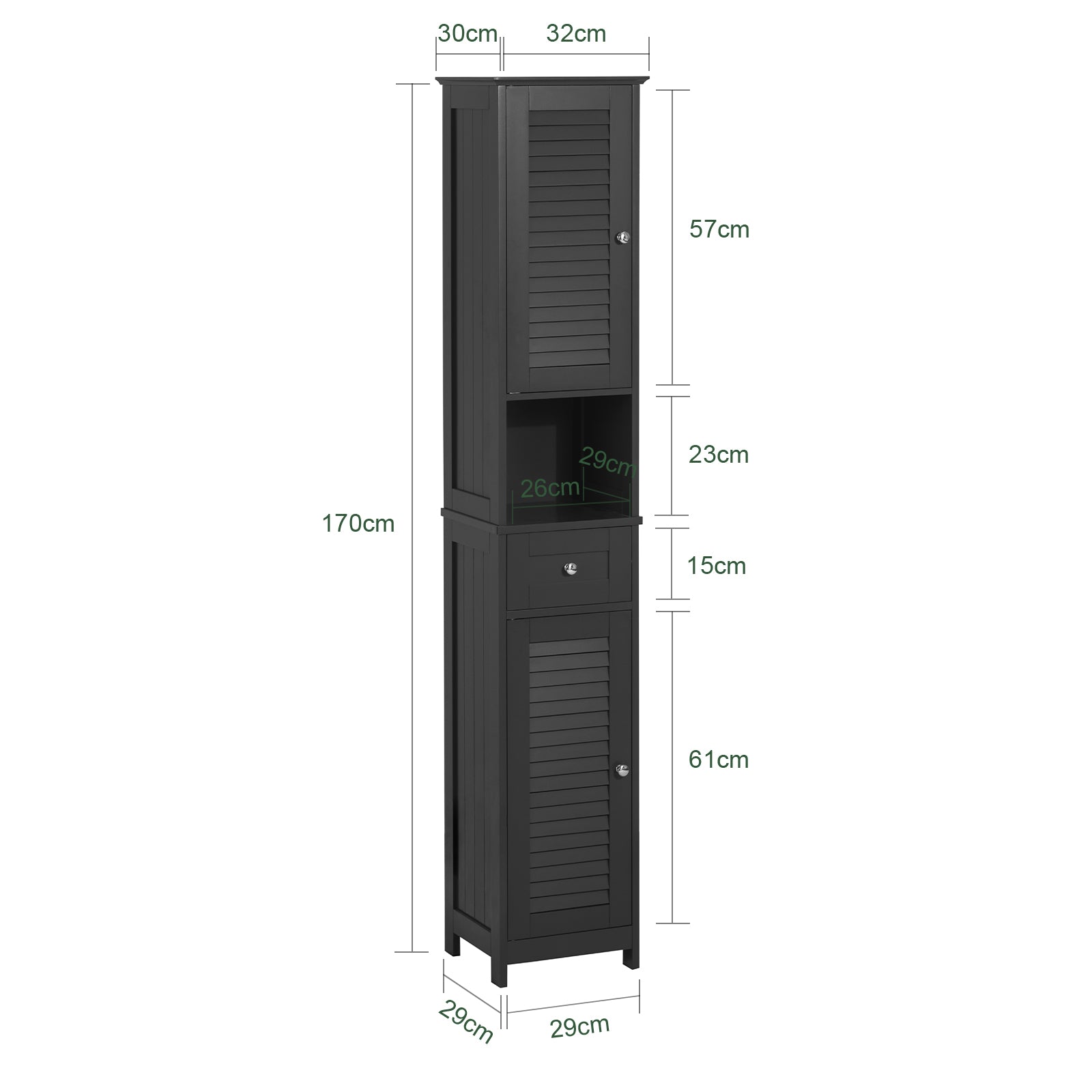 SoBuy FRG236-DG,Tall Bathroom Cabinet,Storage Unit with 2 Shutter Doors and 1 Drawer, H170cm