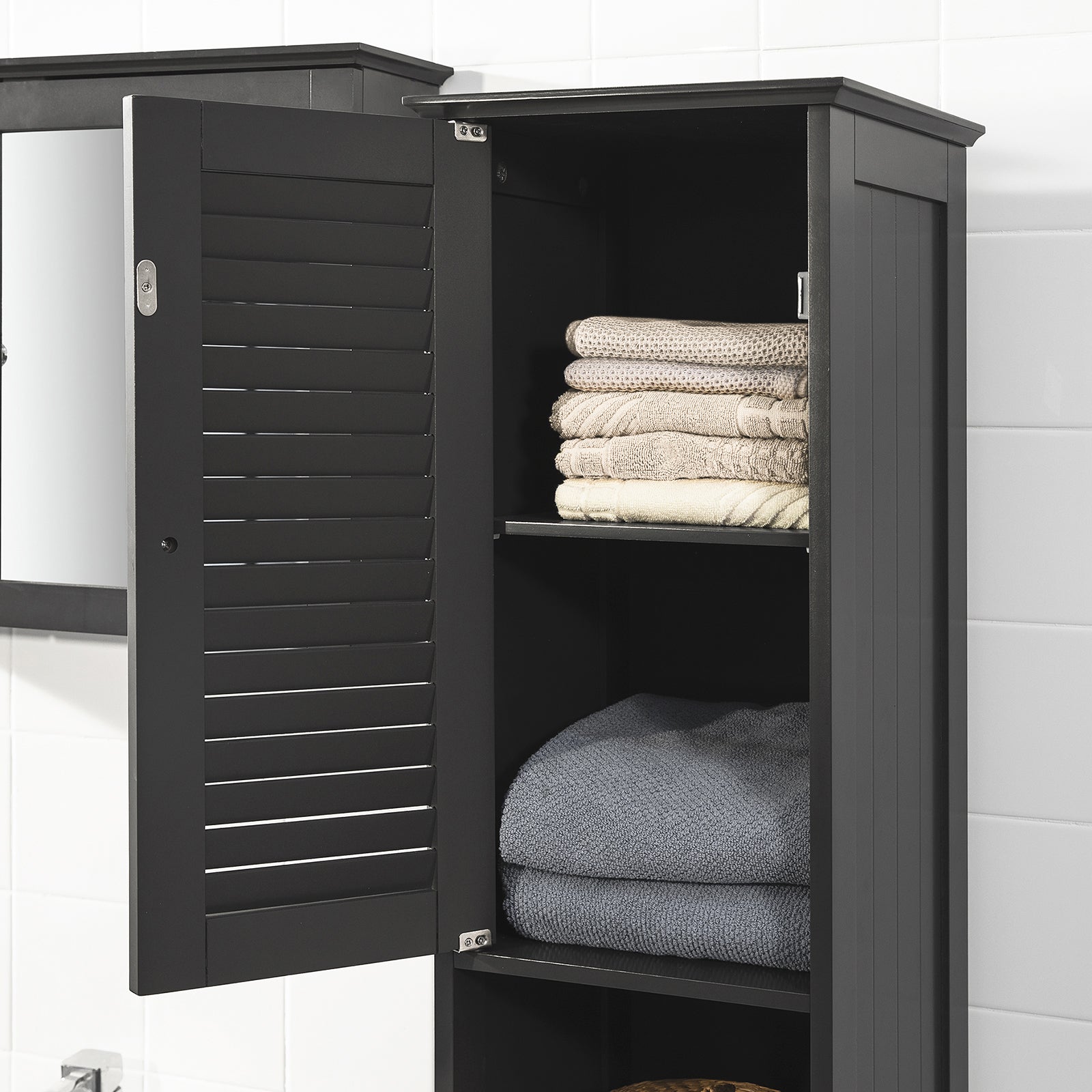 SoBuy FRG236-DG,Tall Bathroom Cabinet,Storage Unit with 2 Shutter Doors and 1 Drawer, H170cm