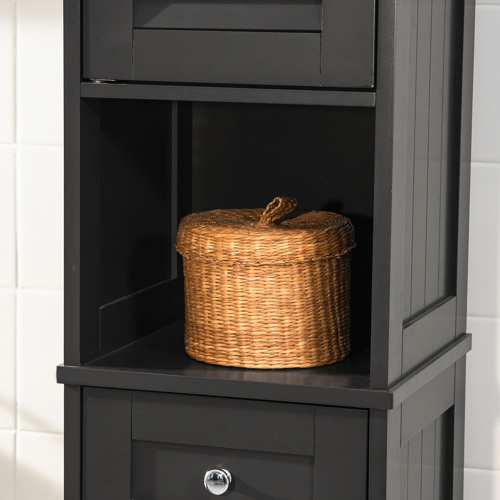 SoBuy FRG236-DG,Tall Bathroom Cabinet,Storage Unit with 2 Shutter Doors and 1 Drawer, H170cm