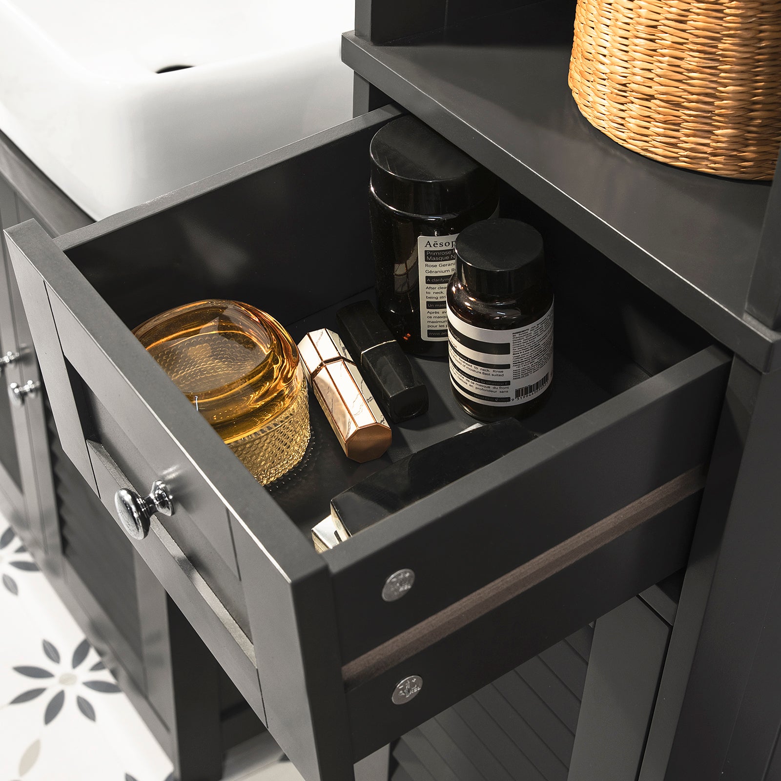 SoBuy FRG236-DG,Tall Bathroom Cabinet,Storage Unit with 2 Shutter Doors and 1 Drawer, H170cm