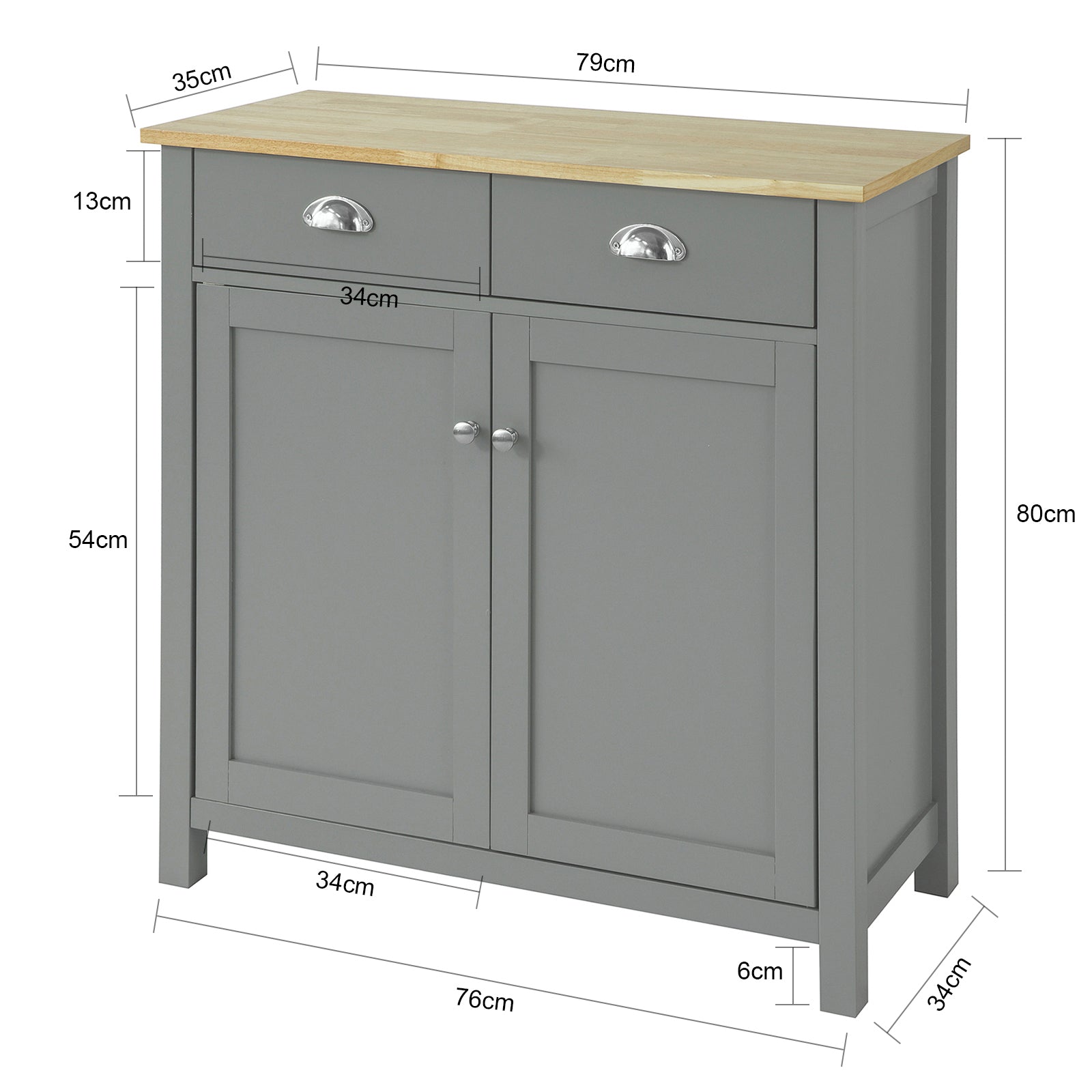 SoBuy Kitchen Dining Room Living Room Storage Cabinet Cupboard Sideboard, Grey,FSB25-HG